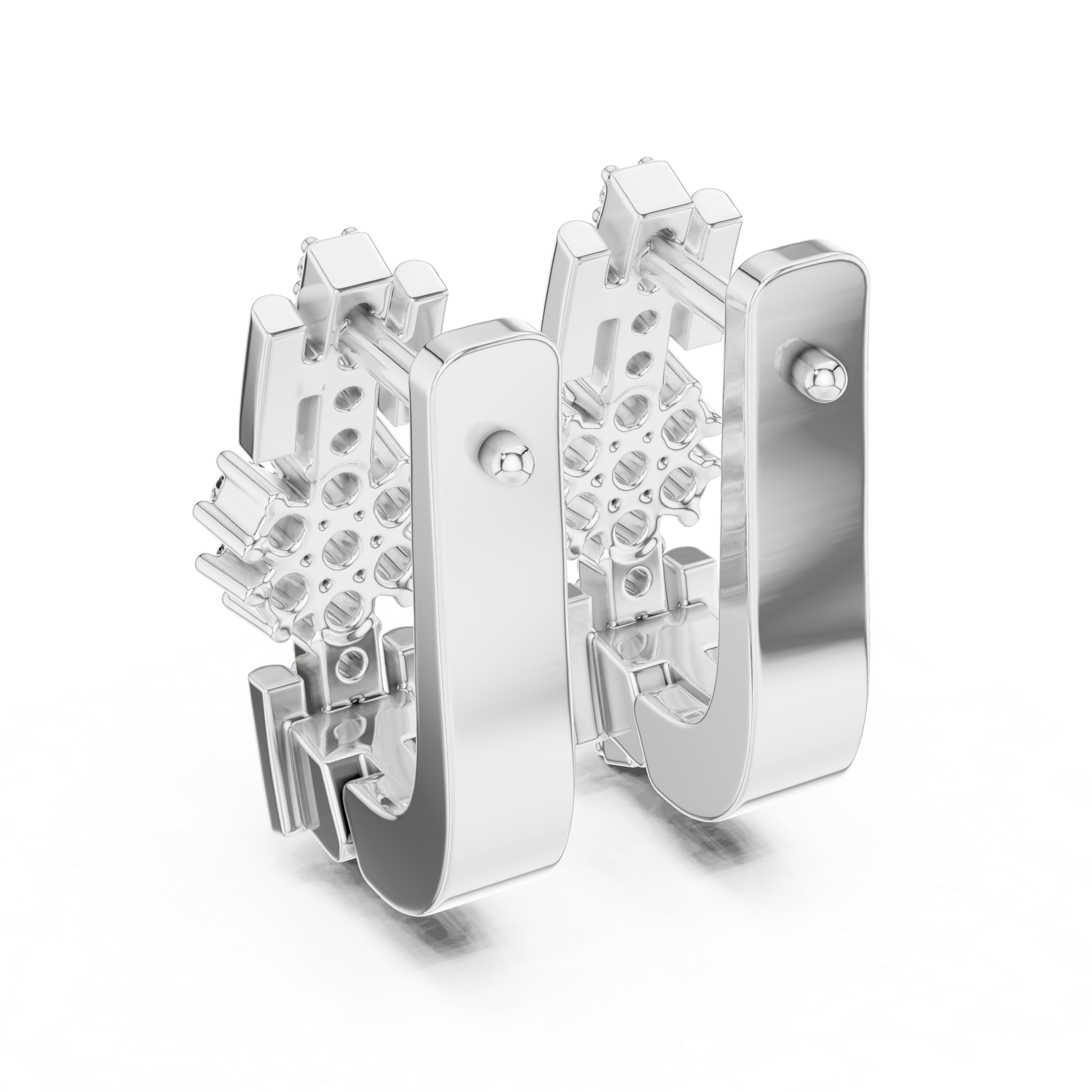 Round Brilliant Diamond Floral Cluster Bar Huggie Hoop Earrings