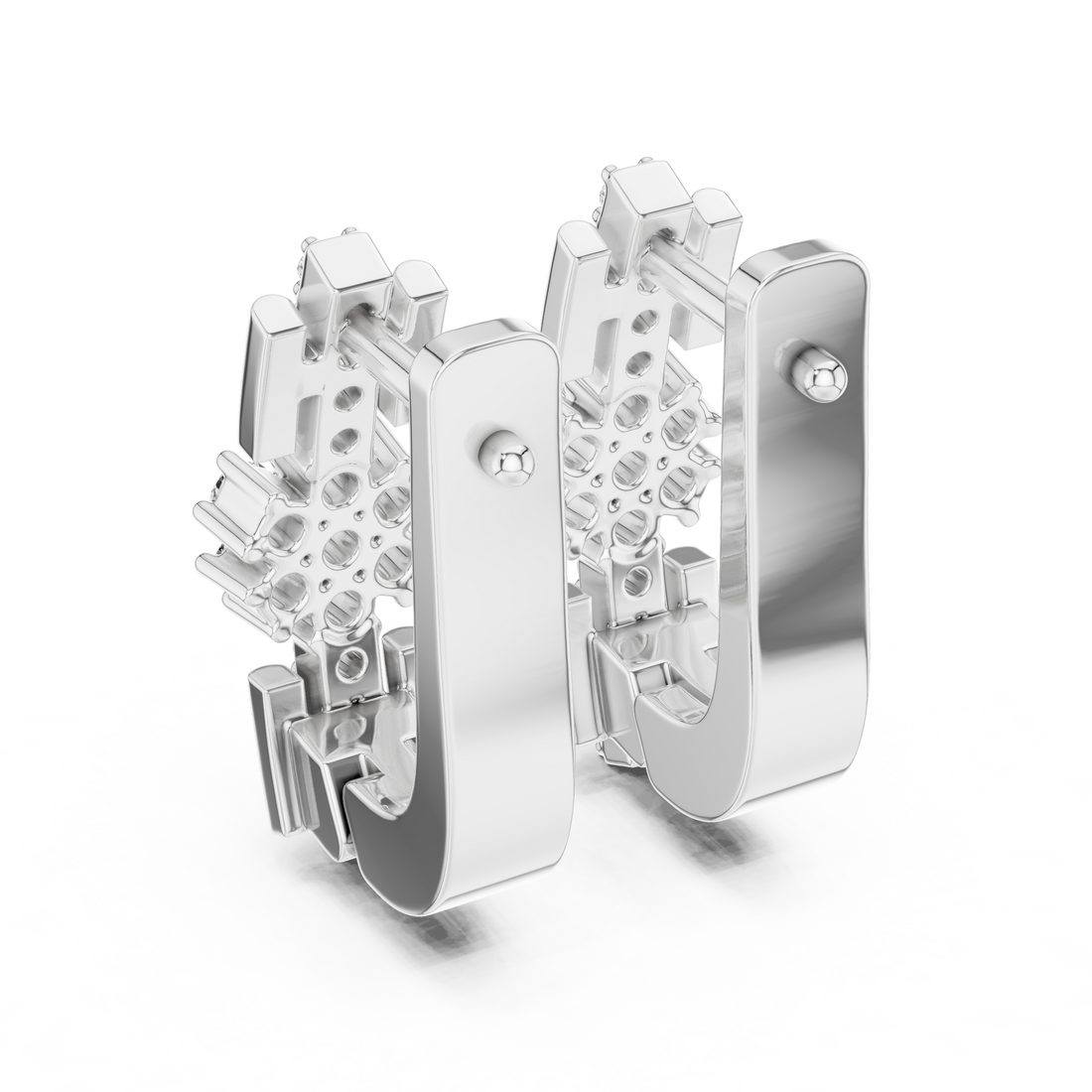 Round Brilliant Diamond Floral Cluster Bar Huggie Hoop Earrings