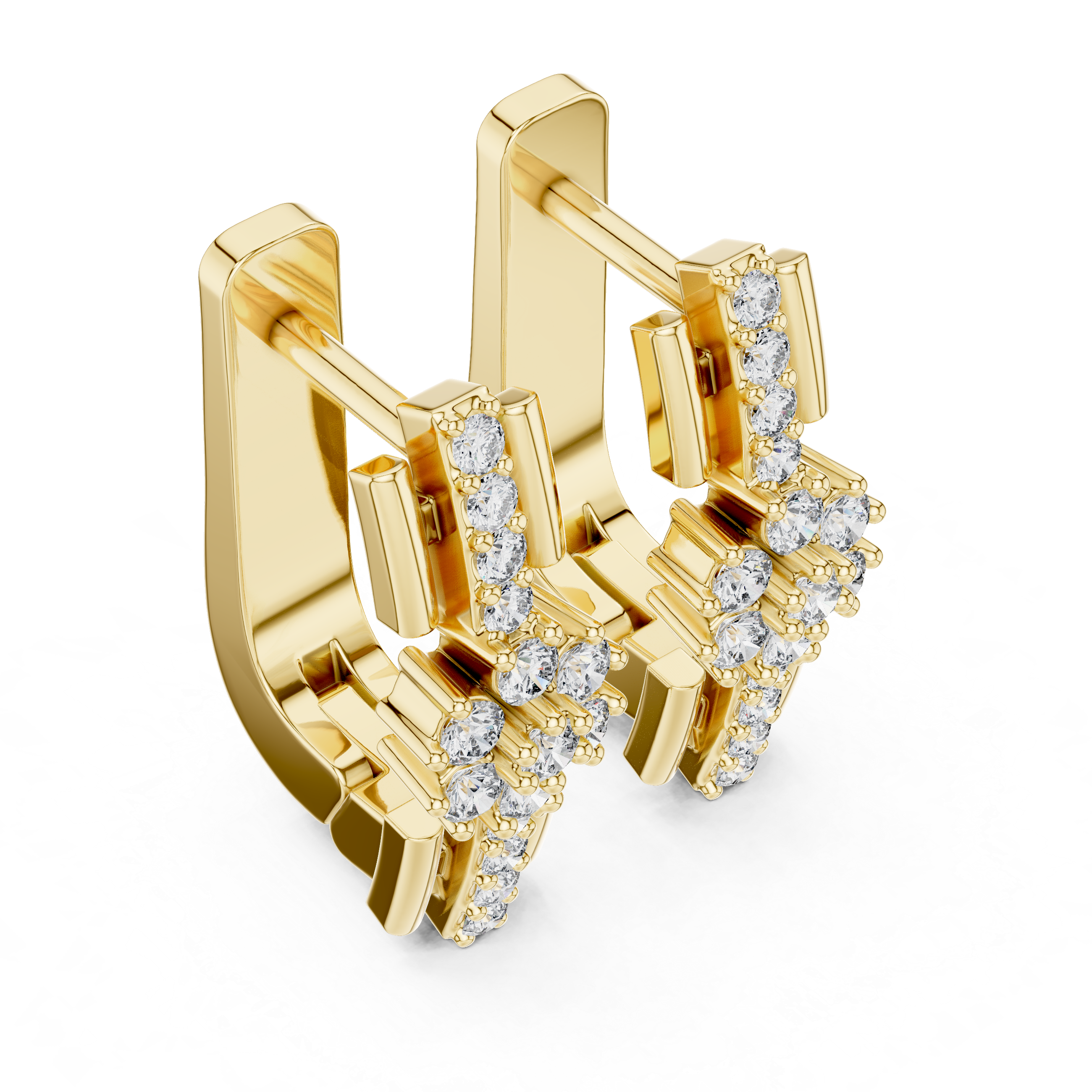 Round Brilliant Diamond Floral Cluster Bar Huggie Hoop Earrings