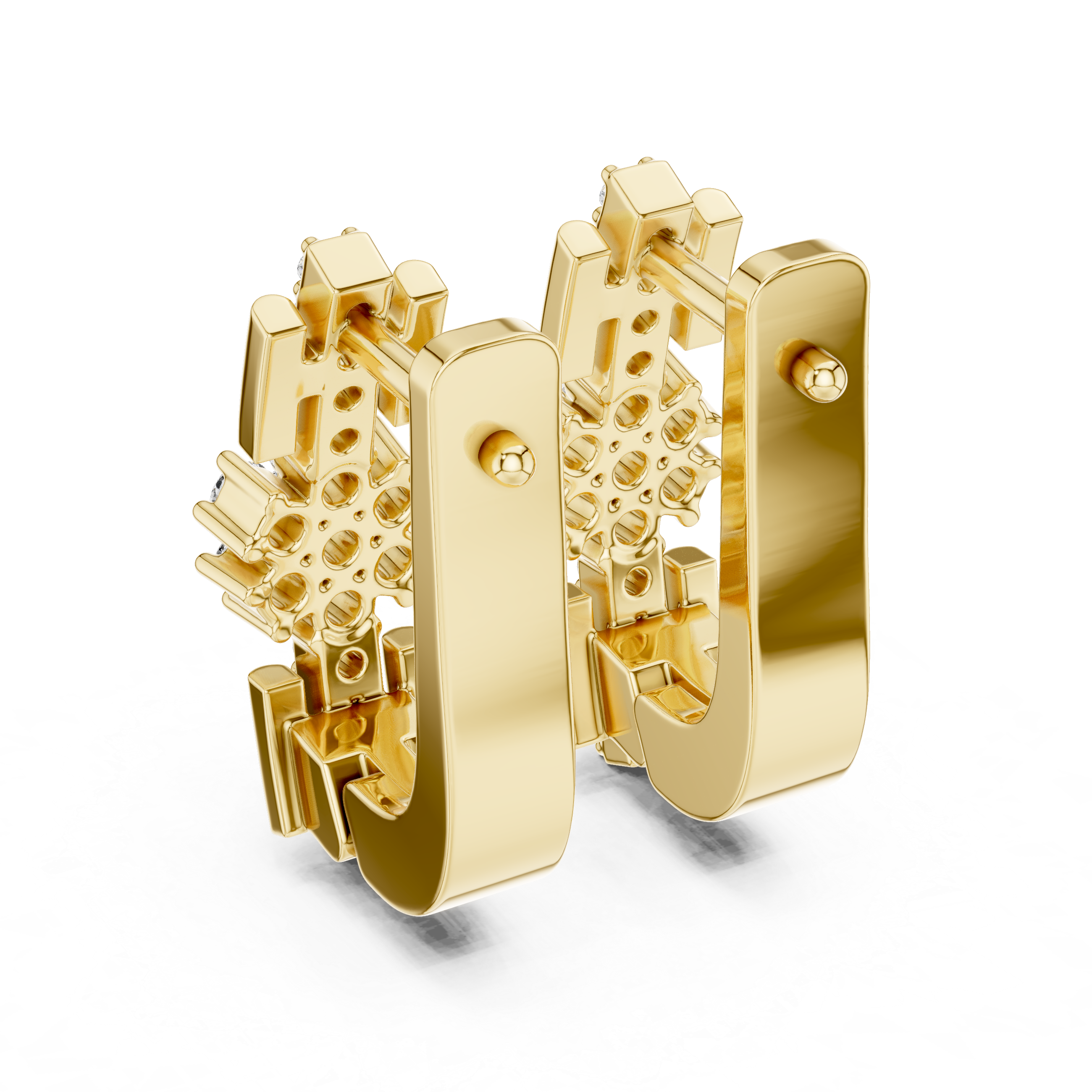 Round Brilliant Diamond Floral Cluster Bar Huggie Hoop Earrings