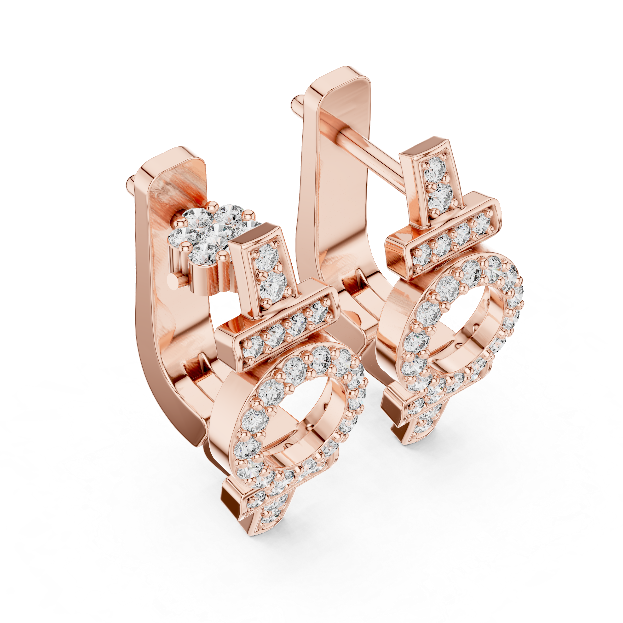 Round Brilliant Diamond Geometric Circle Bar Pavé Huggie Hoop Earrings