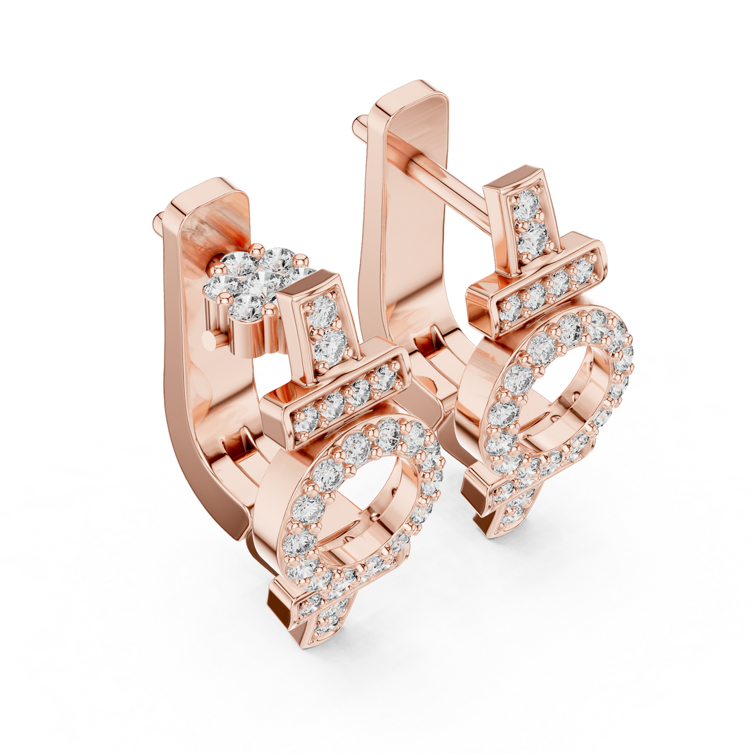 Round Brilliant Diamond Geometric Circle Bar Pavé Huggie Hoop Earrings