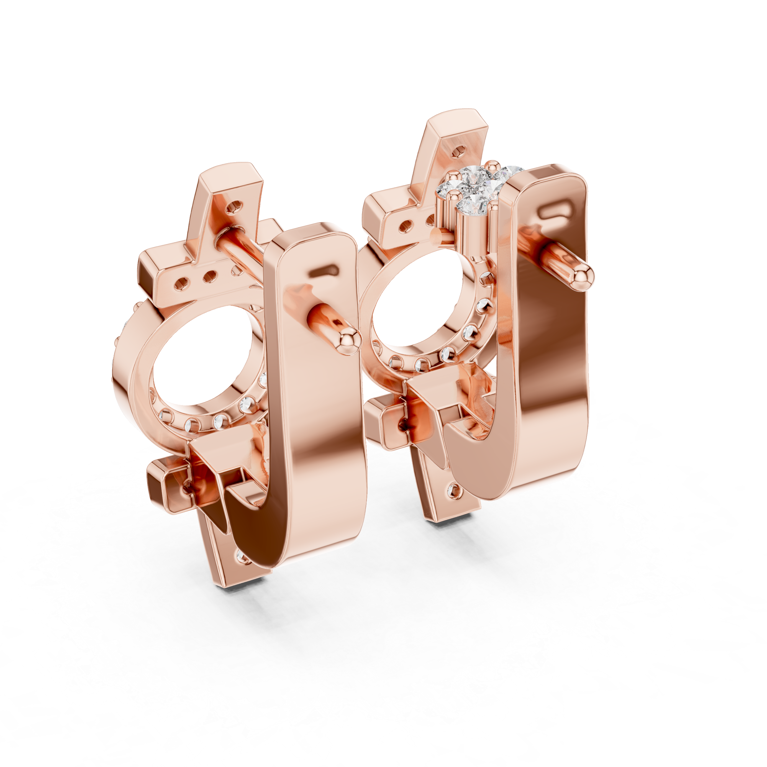 Round Brilliant Diamond Geometric Circle Bar Pavé Huggie Hoop Earrings