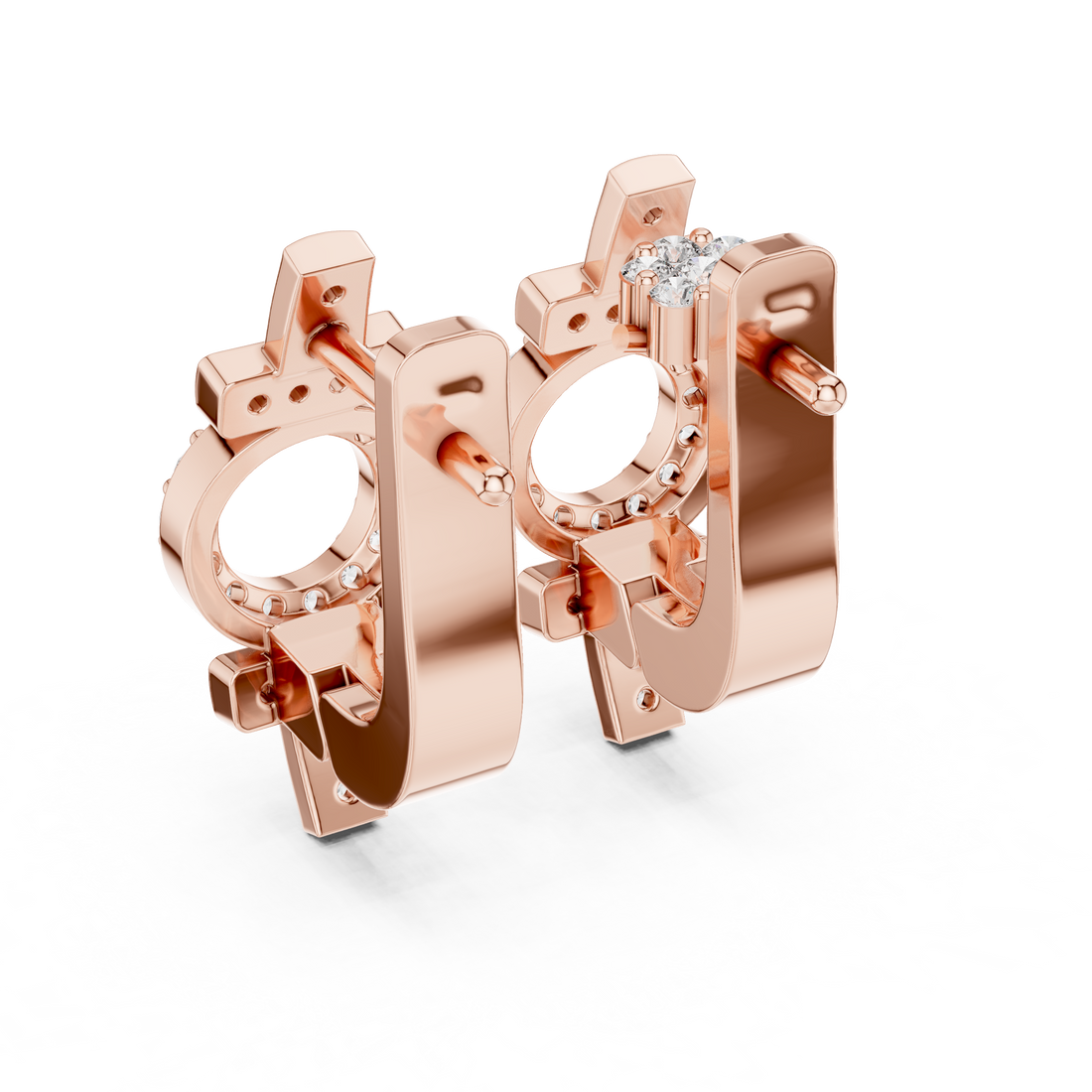 Round Brilliant Diamond Geometric Circle Bar Pavé Huggie Hoop Earrings