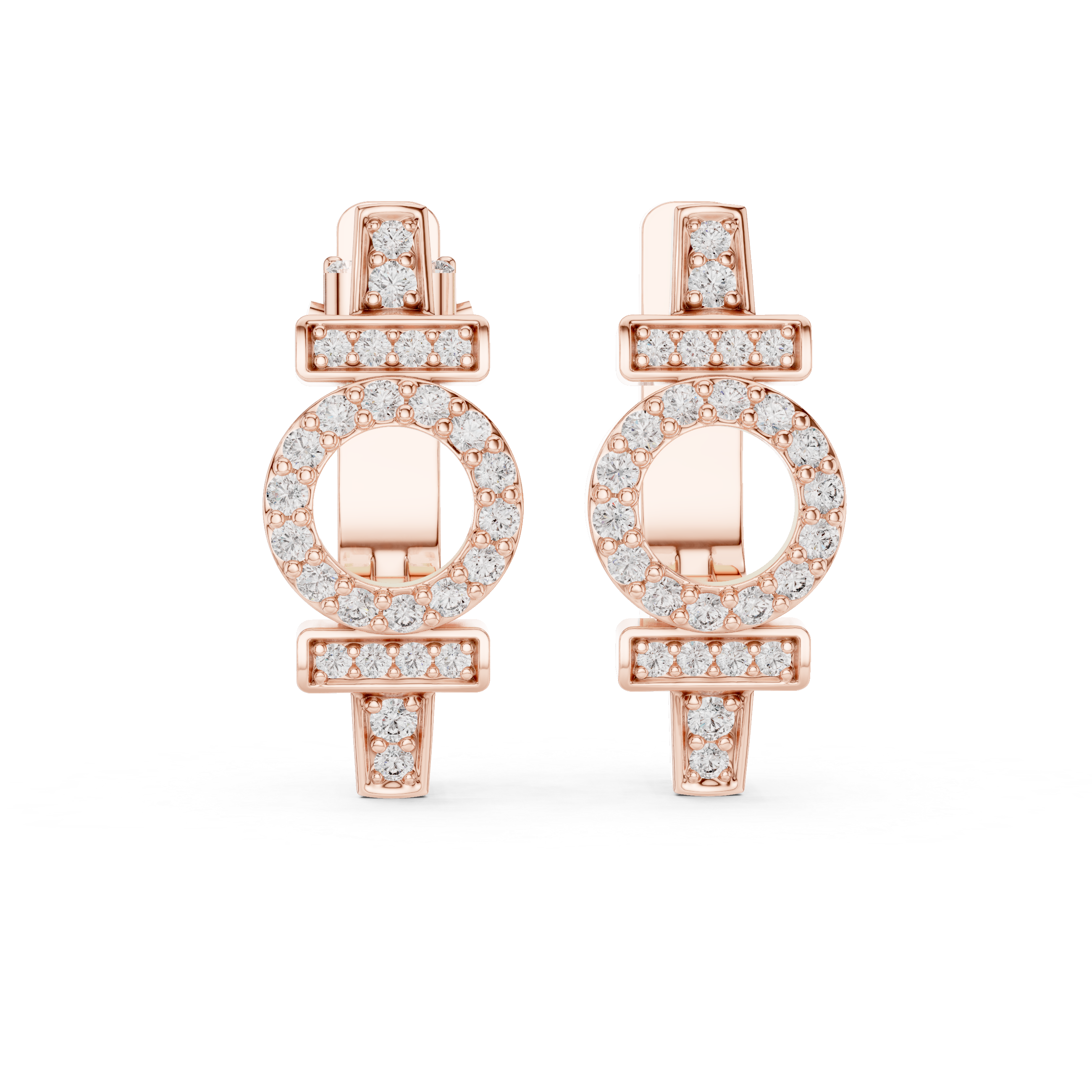 Round Brilliant Diamond Geometric Circle Bar Pavé Huggie Hoop Earrings