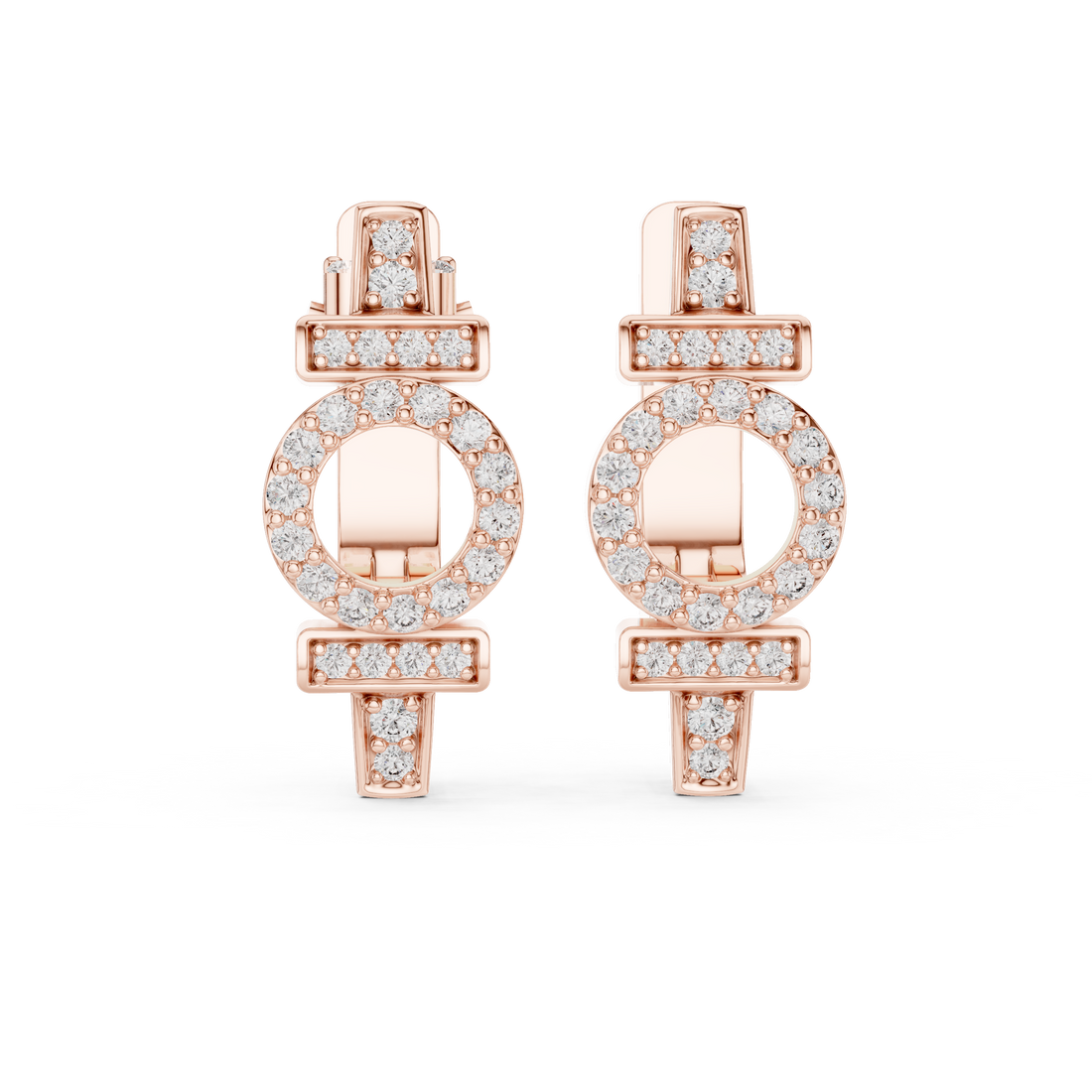 Round Brilliant Diamond Geometric Circle Bar Pavé Huggie Hoop Earrings