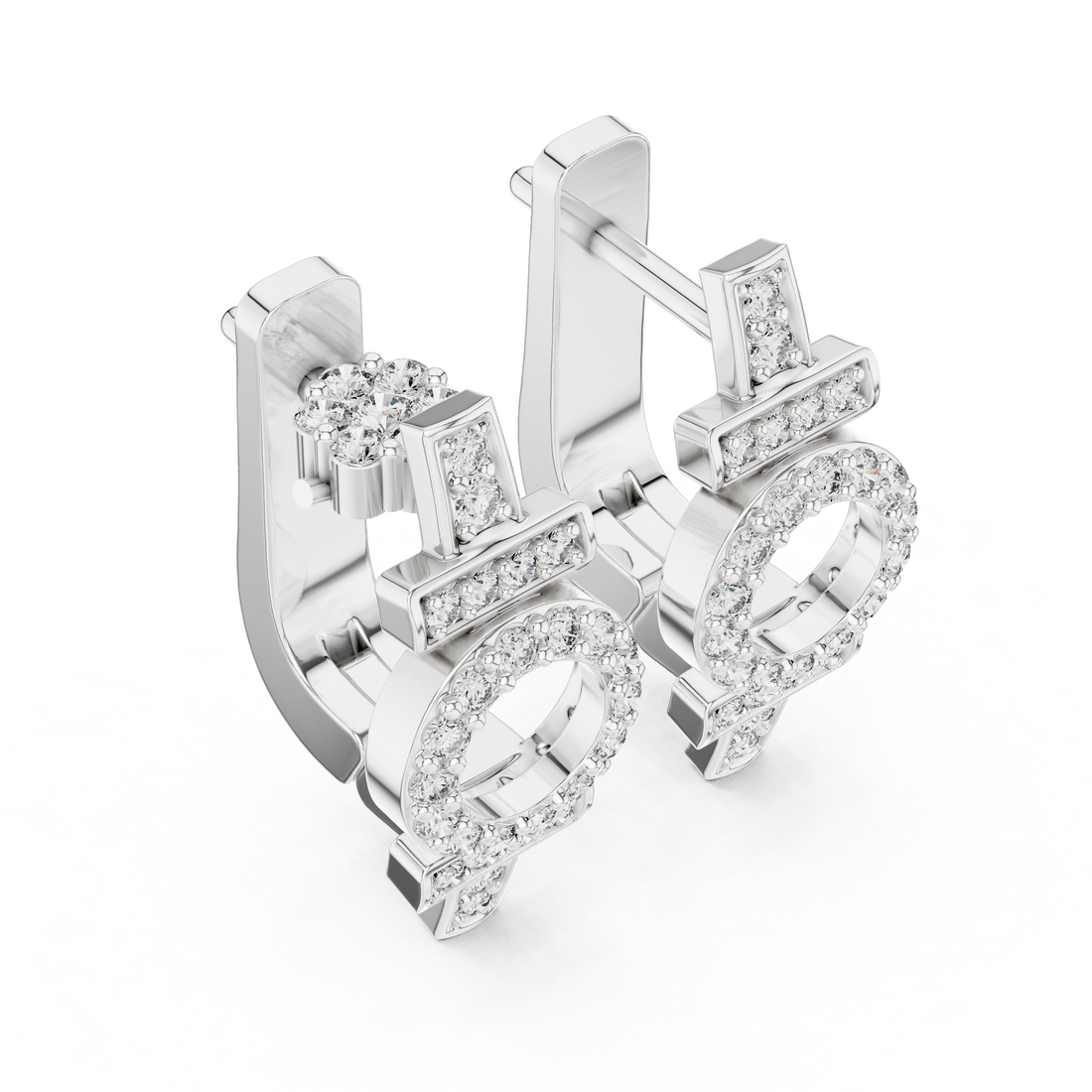 Round Brilliant Diamond Geometric Circle Bar Pavé Huggie Hoop Earrings