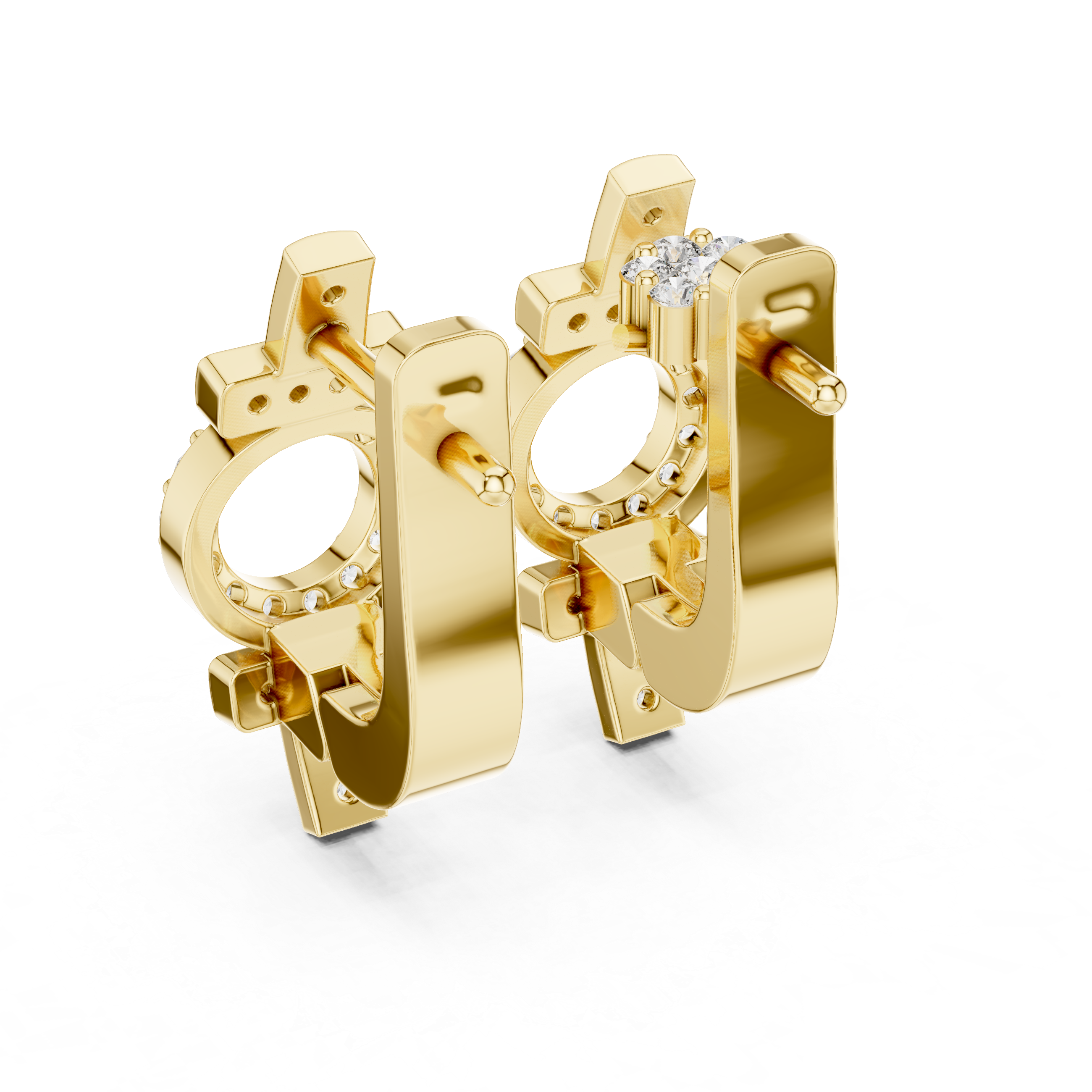 Round Brilliant Diamond Geometric Circle Bar Pavé Huggie Hoop Earrings