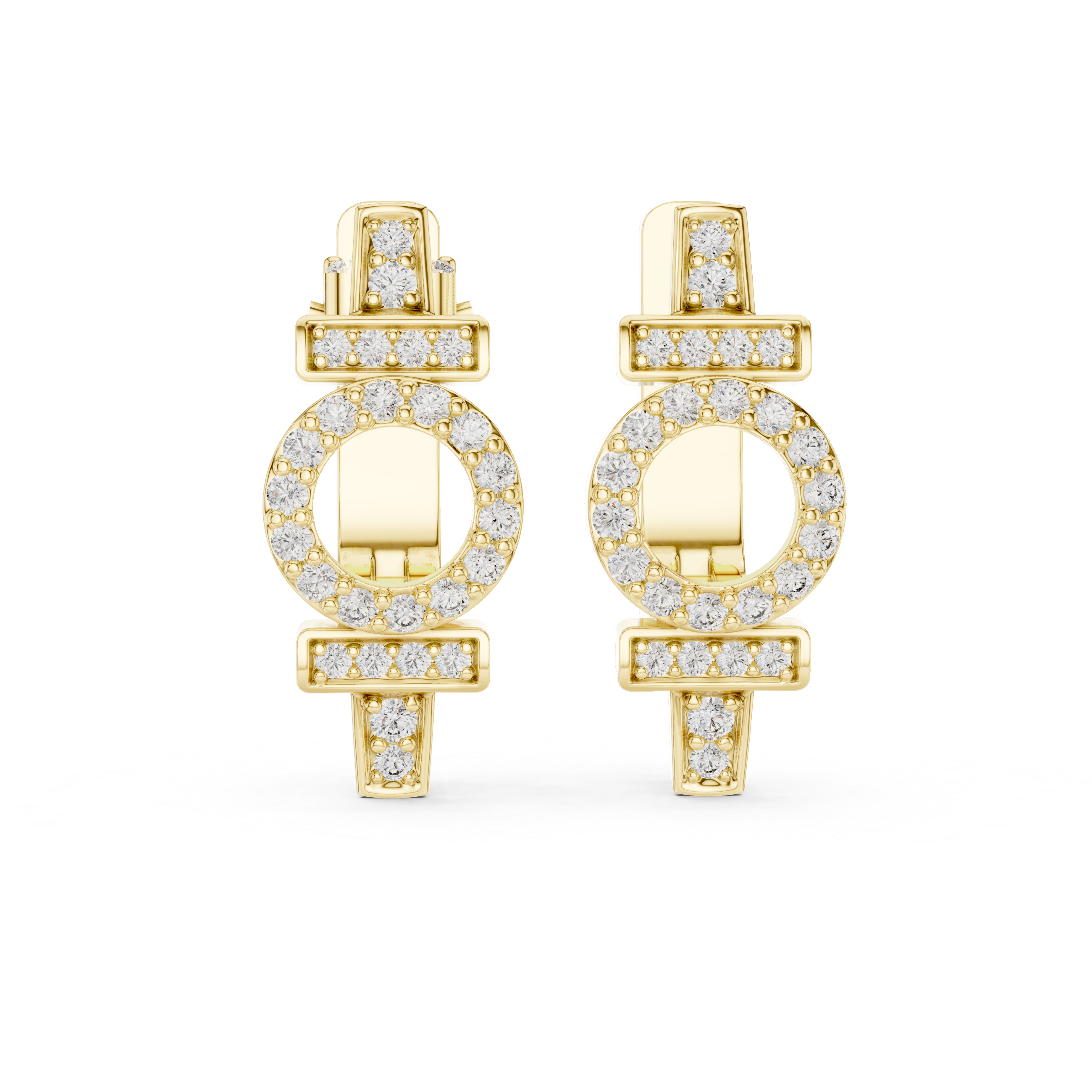 Round Brilliant Diamond Geometric Circle Bar Pavé Huggie Hoop Earrings