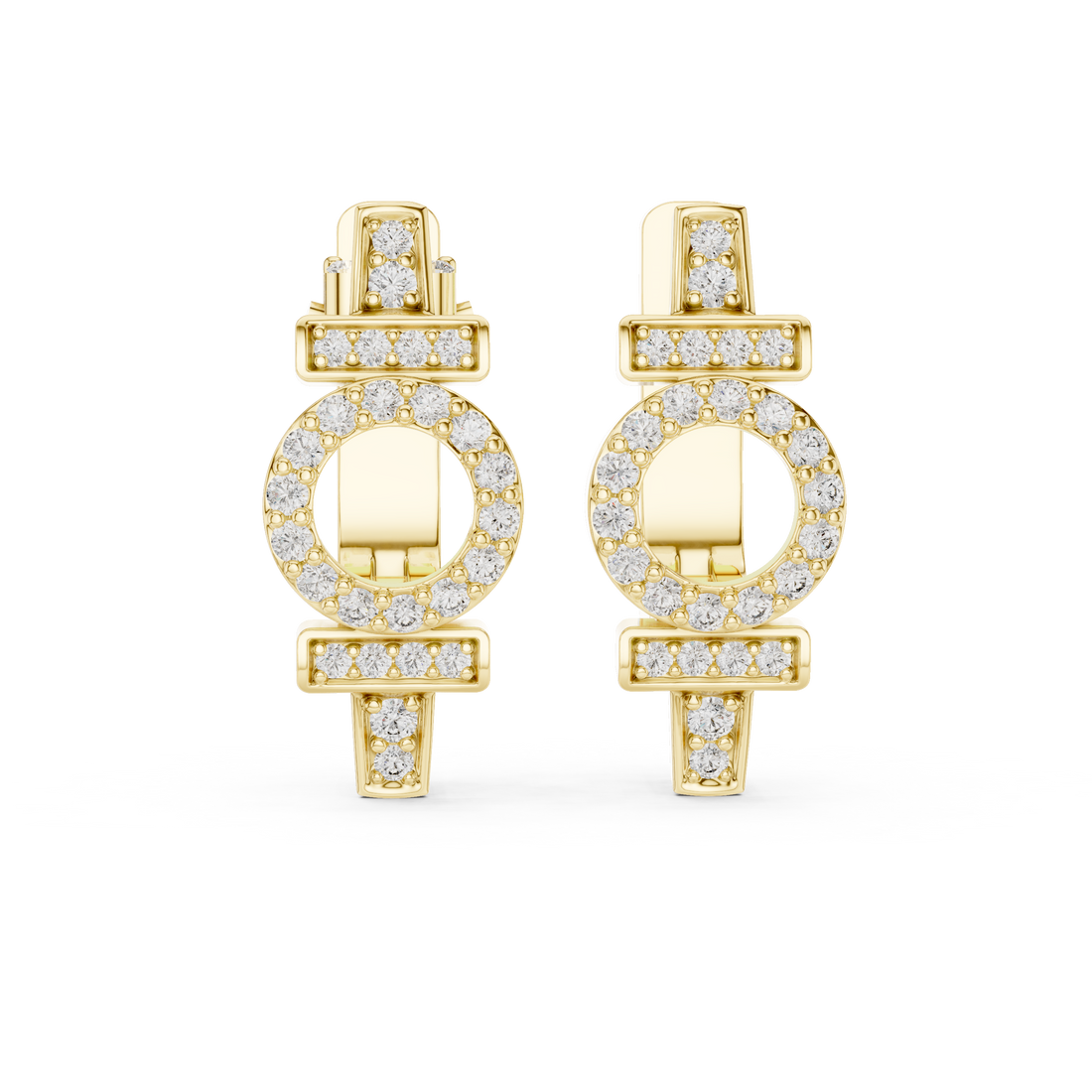 Round Brilliant Diamond Geometric Circle Bar Pavé Huggie Hoop Earrings