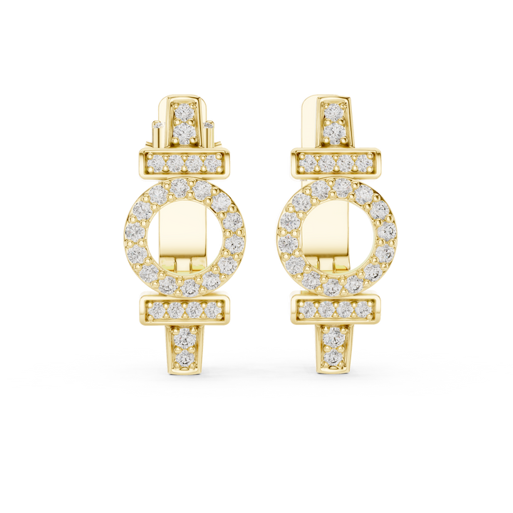 Round Brilliant Diamond Geometric Circle Bar Pavé Huggie Hoop Earrings