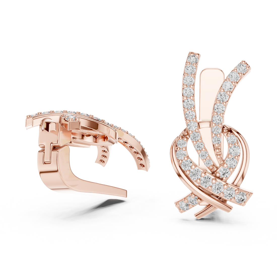 Round Brilliant Diamond Crisscross Ribbon Knot Pavé Stud Earrings