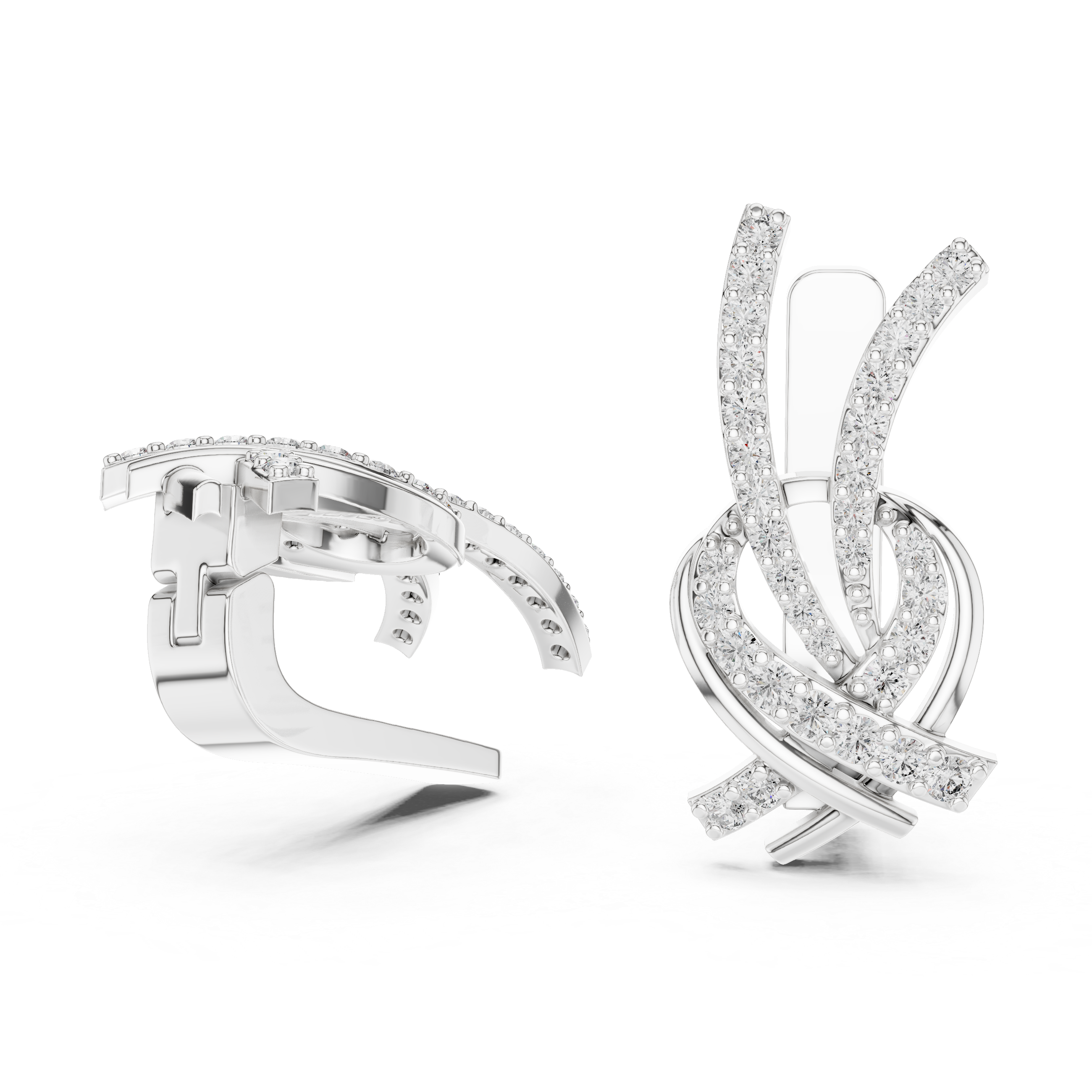 Round Brilliant Diamond Crisscross Ribbon Knot Pavé Stud Earrings