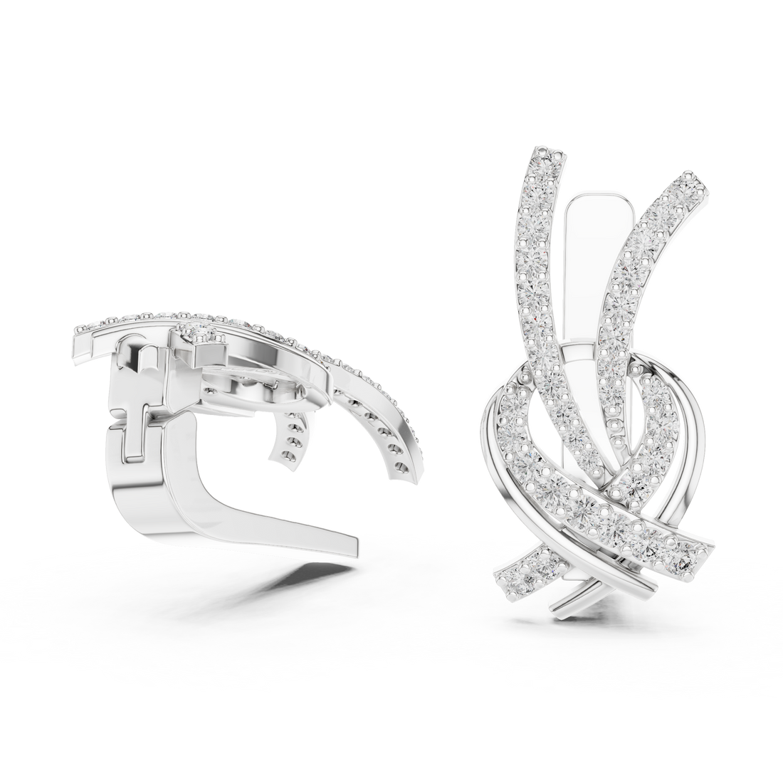 Round Brilliant Diamond Crisscross Ribbon Knot Pavé Stud Earrings