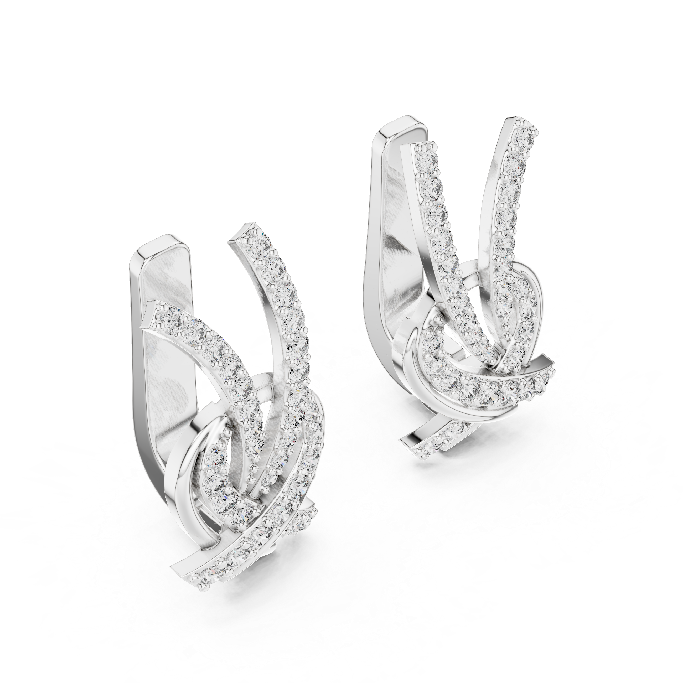 Round Brilliant Diamond Crisscross Ribbon Knot Pavé Stud Earrings