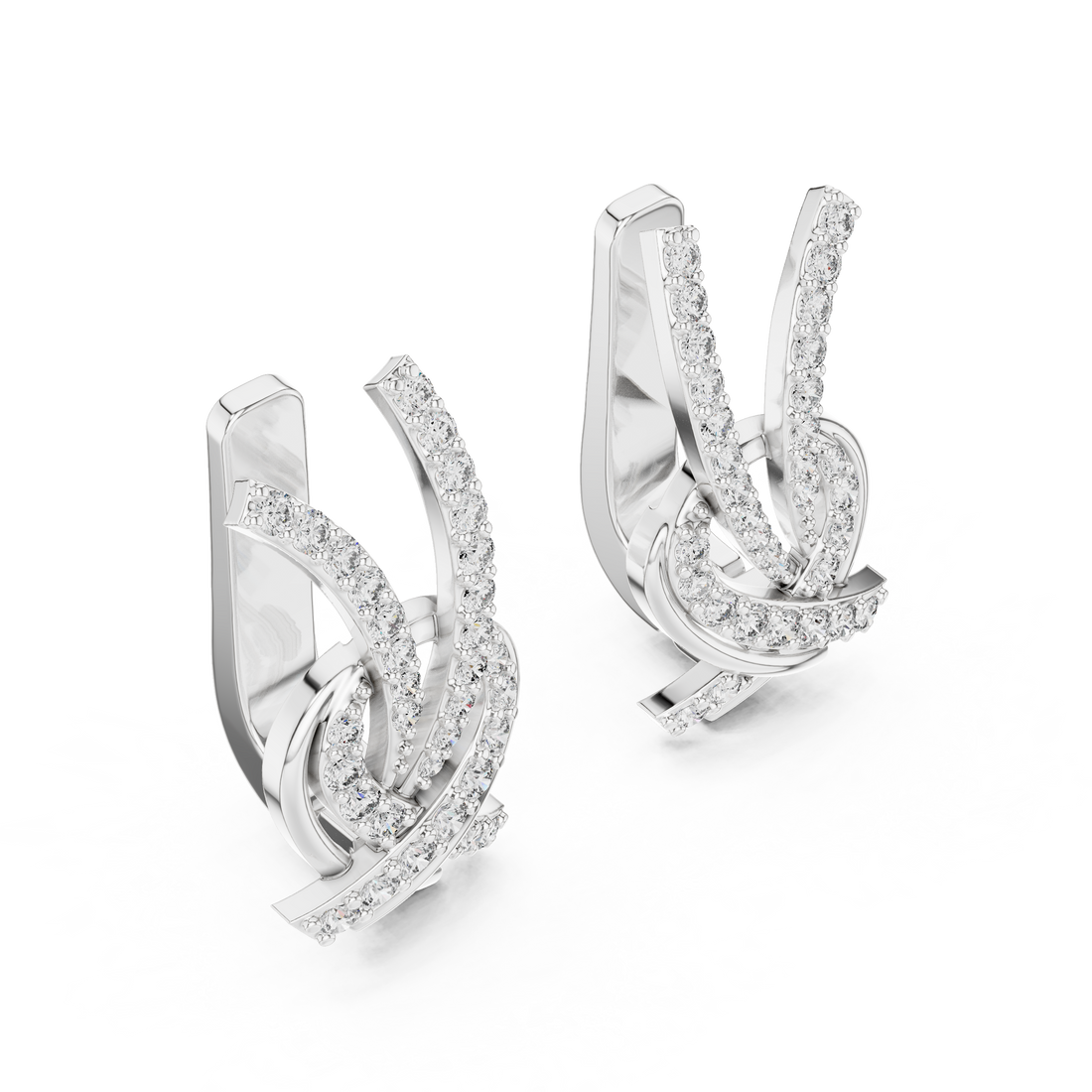 Round Brilliant Diamond Crisscross Ribbon Knot Pavé Stud Earrings