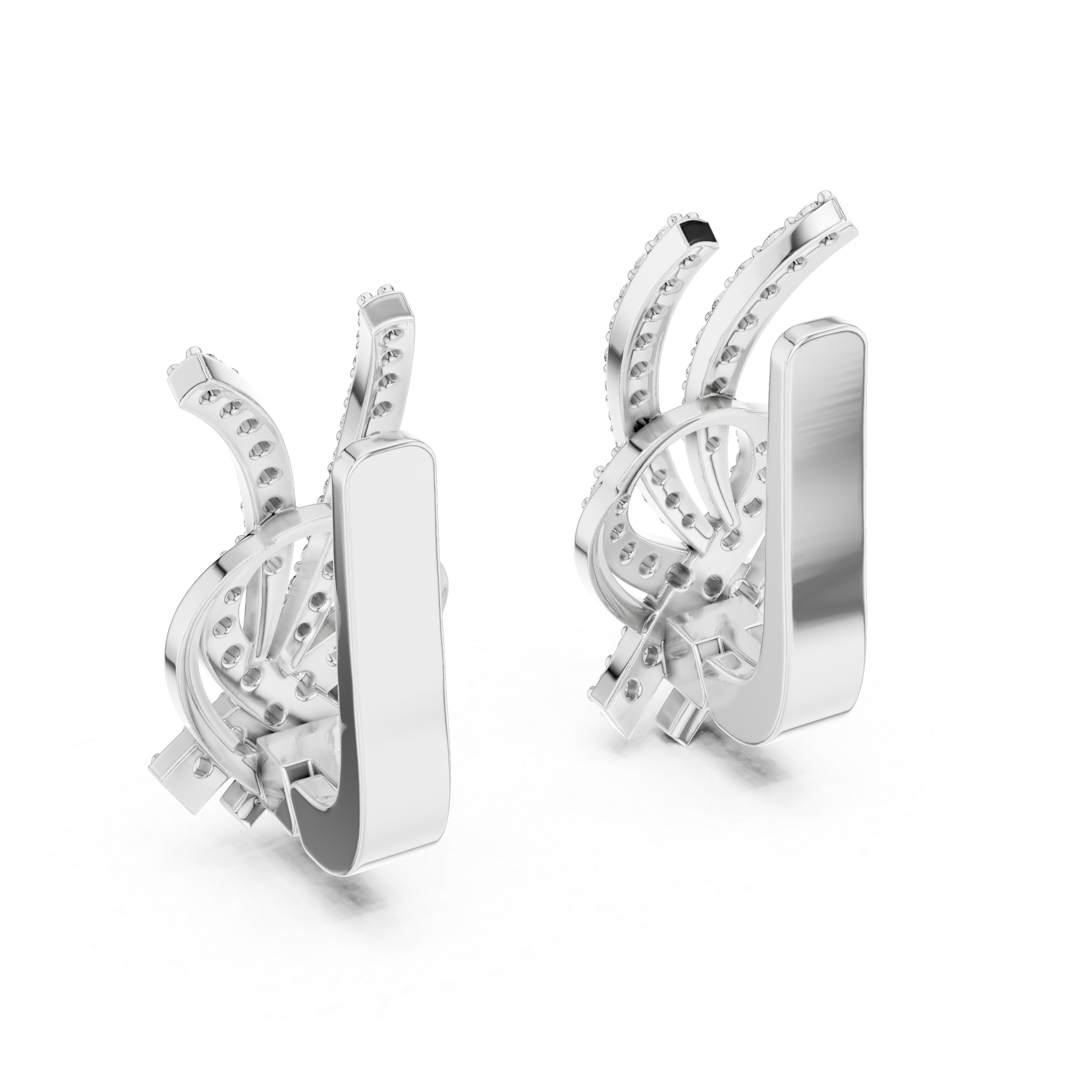 Round Brilliant Diamond Crisscross Ribbon Knot Pavé Stud Earrings