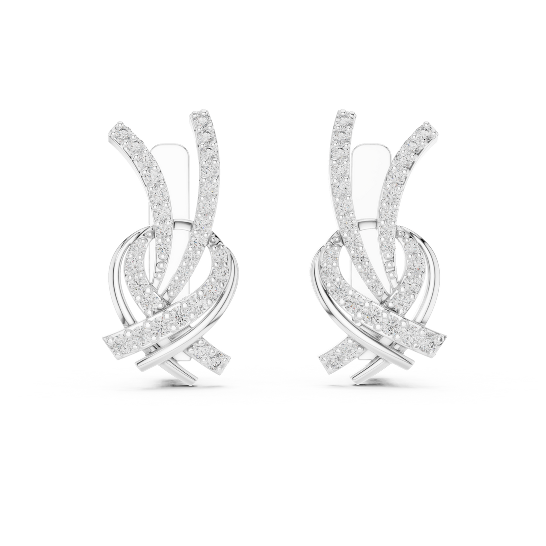 Round Brilliant Diamond Crisscross Ribbon Knot Pavé Stud Earrings