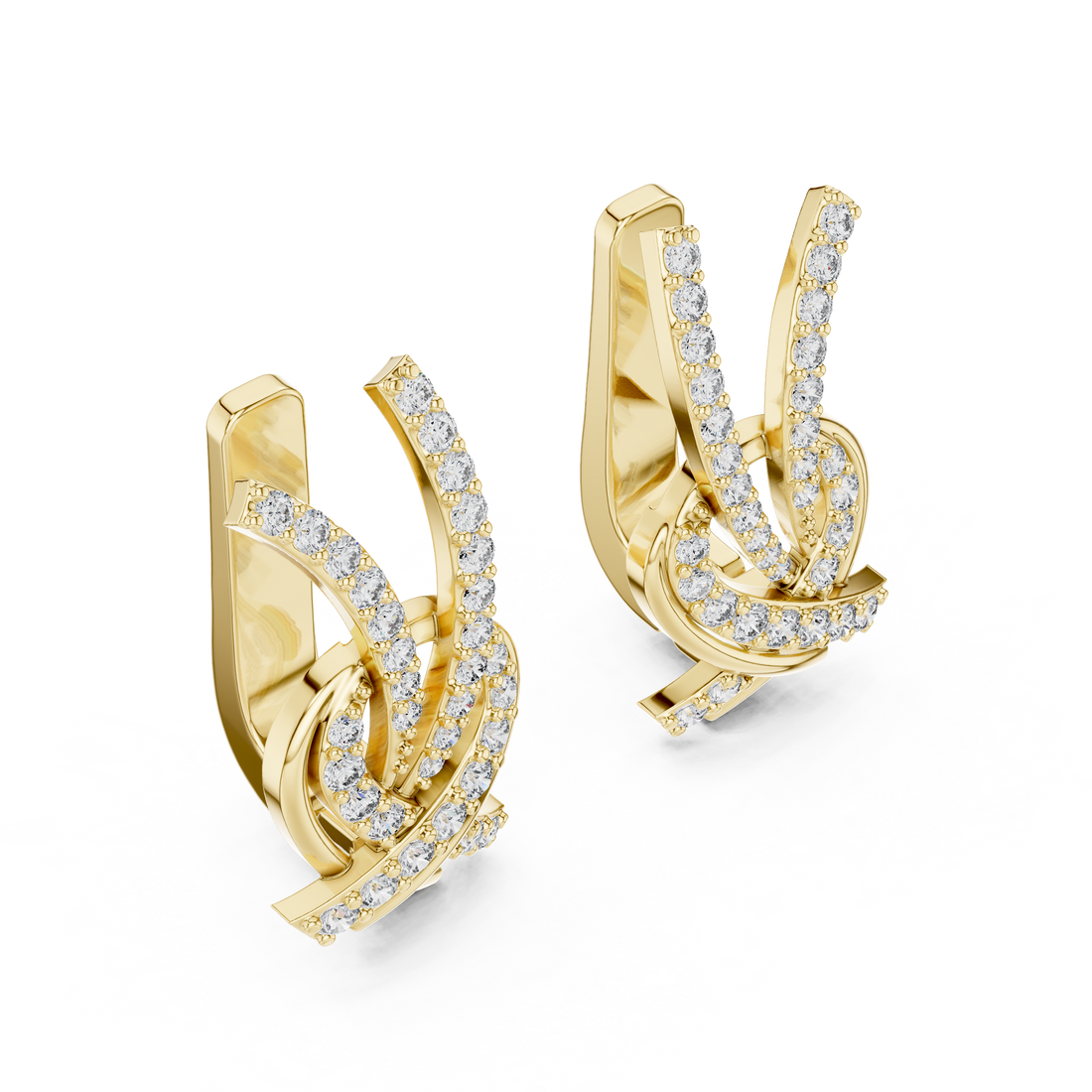 Round Brilliant Diamond Crisscross Ribbon Knot Pavé Stud Earrings