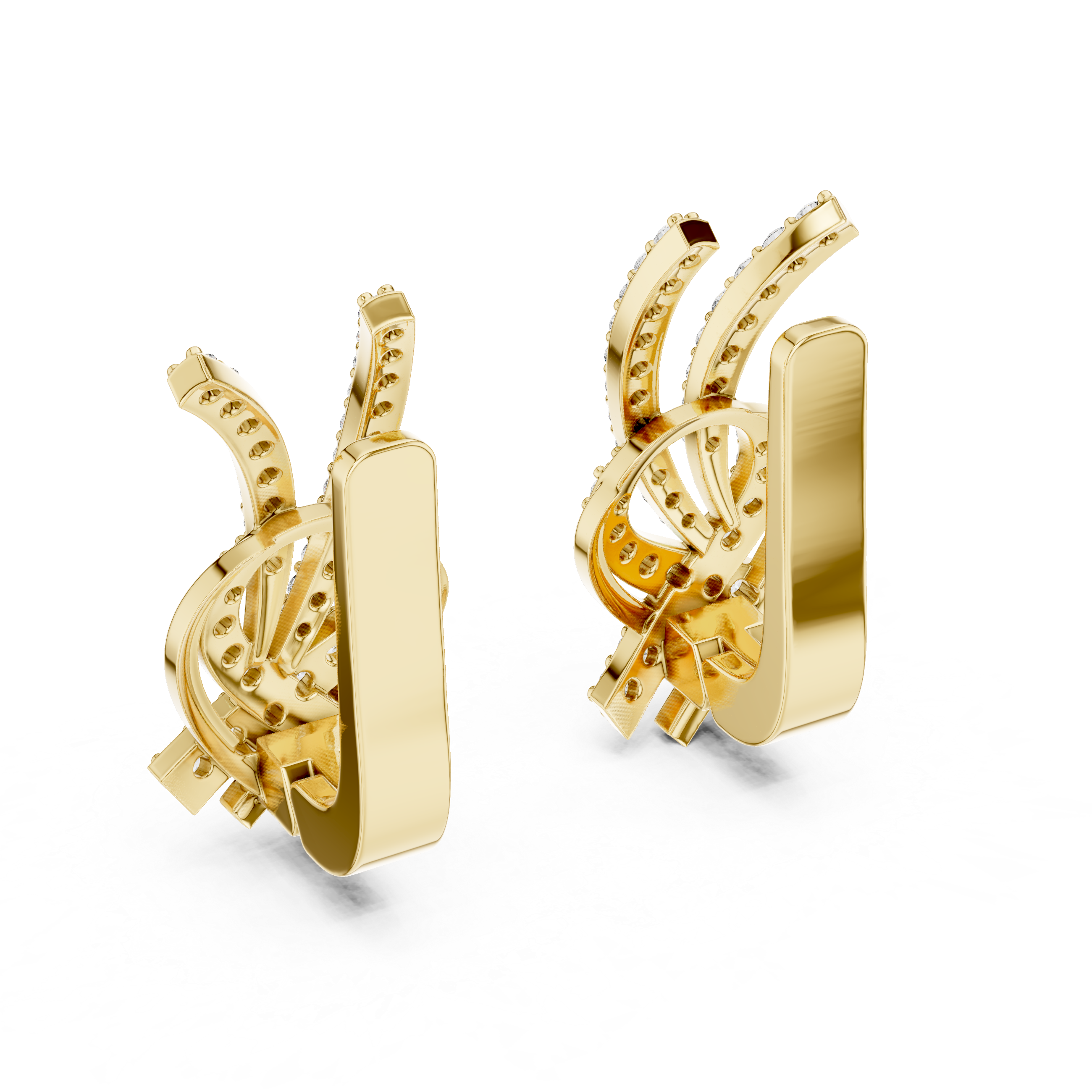 Round Brilliant Diamond Crisscross Ribbon Knot Pavé Stud Earrings