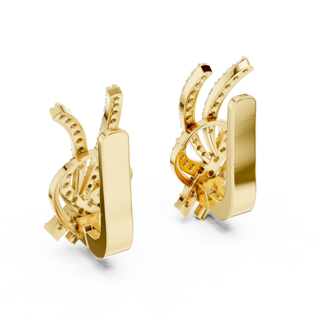 Round Brilliant Diamond Crisscross Ribbon Knot Pavé Stud Earrings