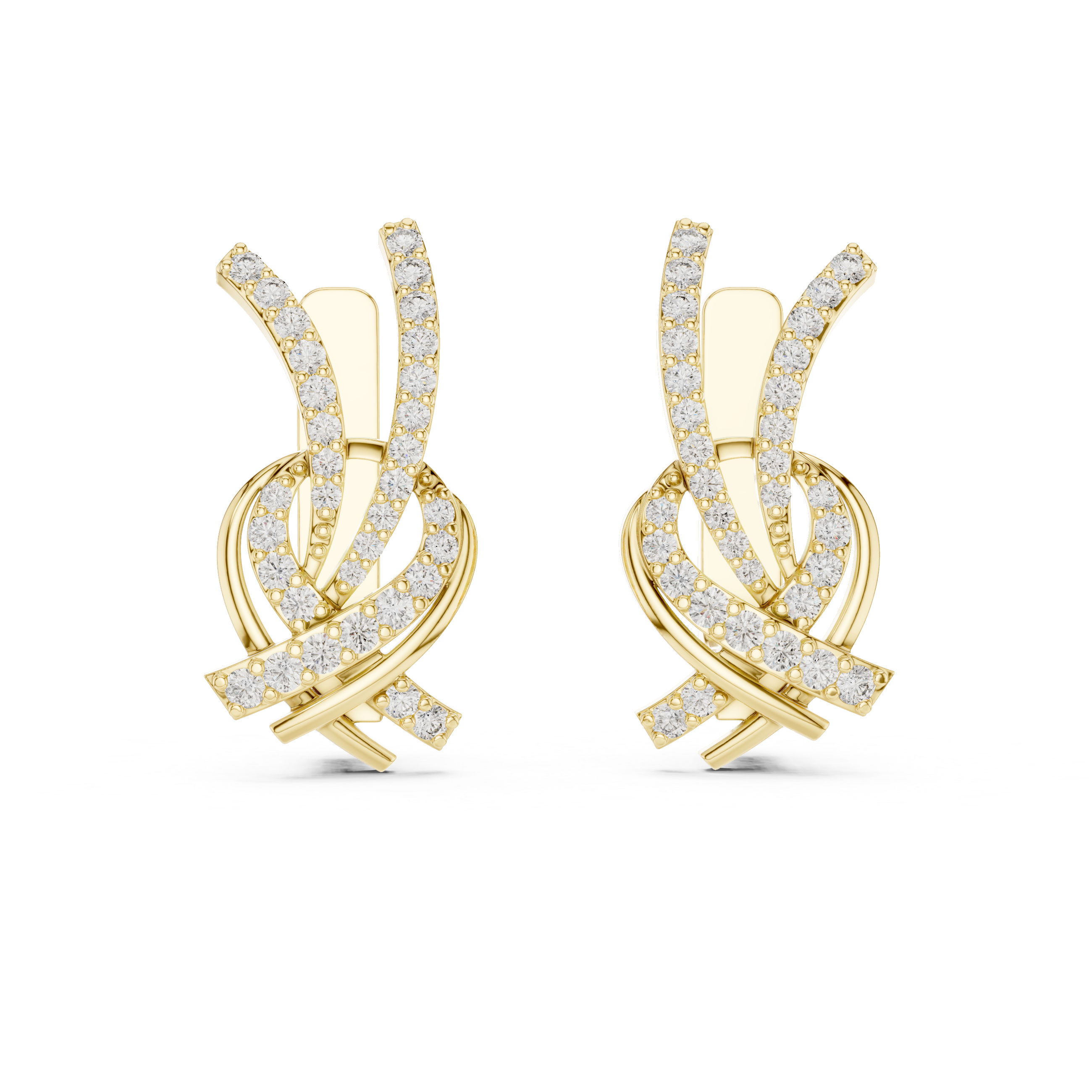 Round Brilliant Diamond Crisscross Ribbon Knot Pavé Stud Earrings