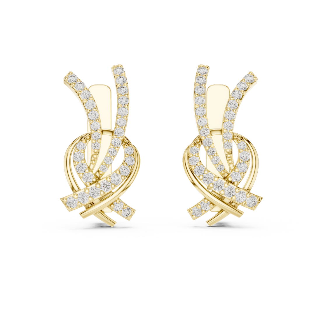 Round Brilliant Diamond Crisscross Ribbon Knot Pavé Stud Earrings