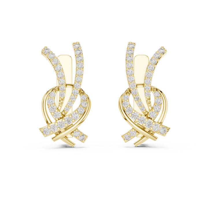 Round Brilliant Diamond Crisscross Ribbon Knot Pavé Stud Earrings