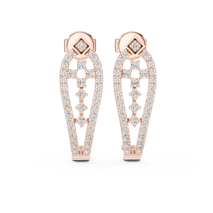Round Brilliant Diamond Pavé Lattice Teardrop Drop Earrings with Openwork Silhouette