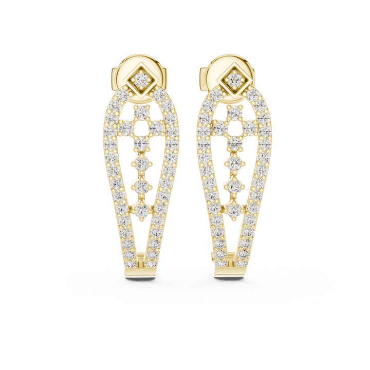 Round Brilliant Diamond Pavé Lattice Teardrop Drop Earrings with Openwork Silhouette