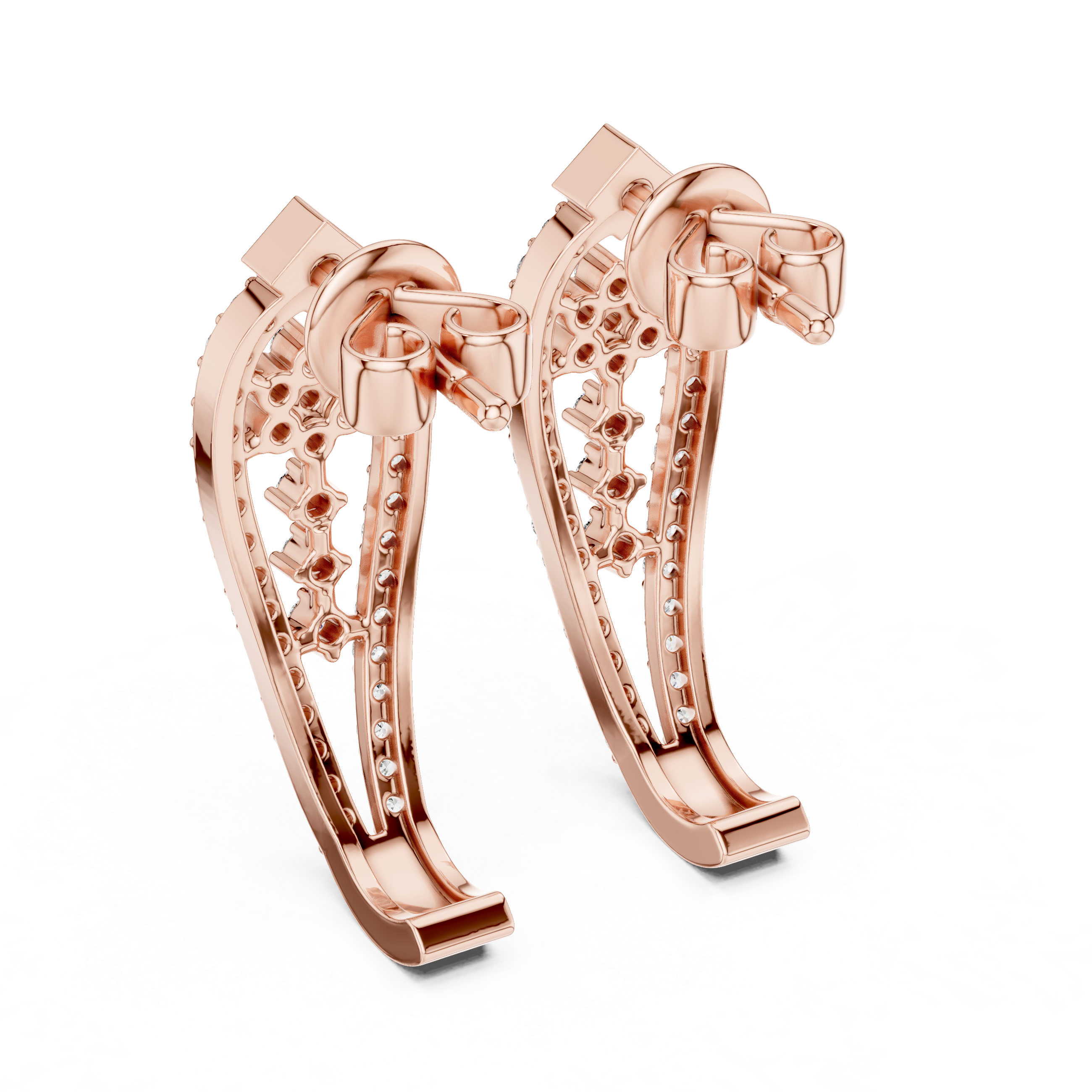 Round Brilliant Diamond Pavé Floral Lattice Teardrop Drop Earrings with Geometric Stud Top