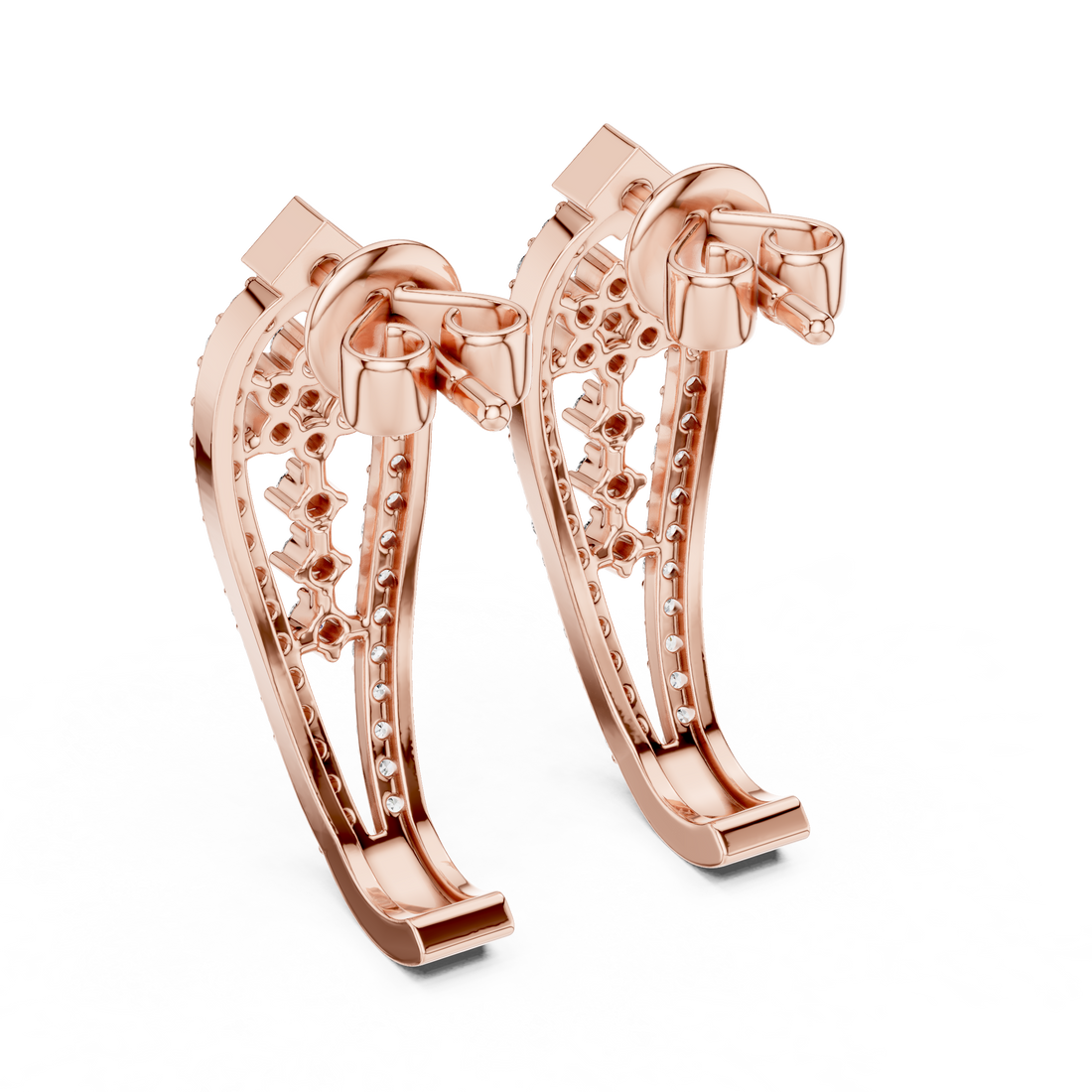 Round Brilliant Diamond Pavé Floral Lattice Teardrop Drop Earrings with Geometric Stud Top