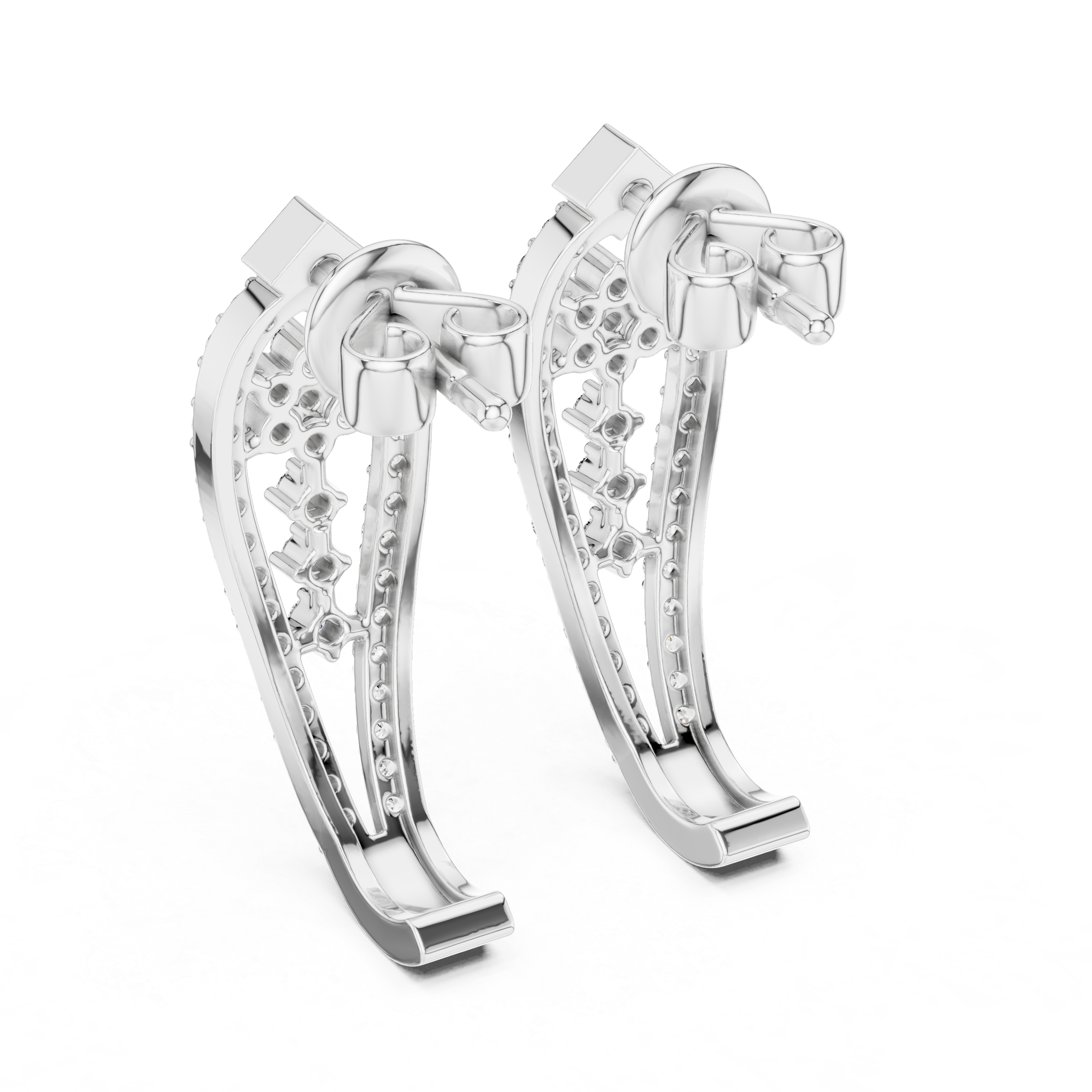 Round Brilliant Diamond Pavé Floral Lattice Teardrop Drop Earrings with Geometric Stud Top