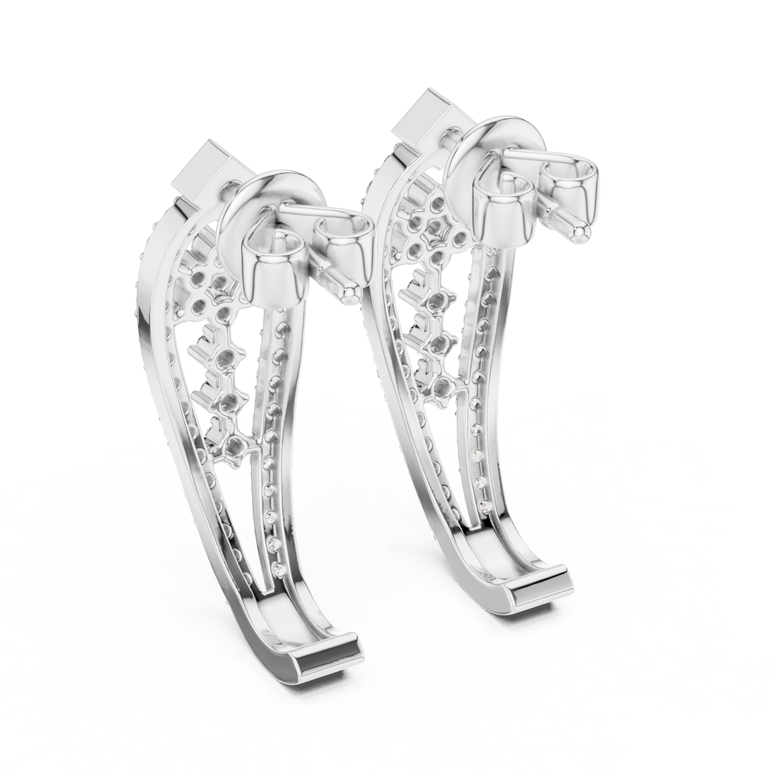 Round Brilliant Diamond Pavé Floral Lattice Teardrop Drop Earrings with Geometric Stud Top