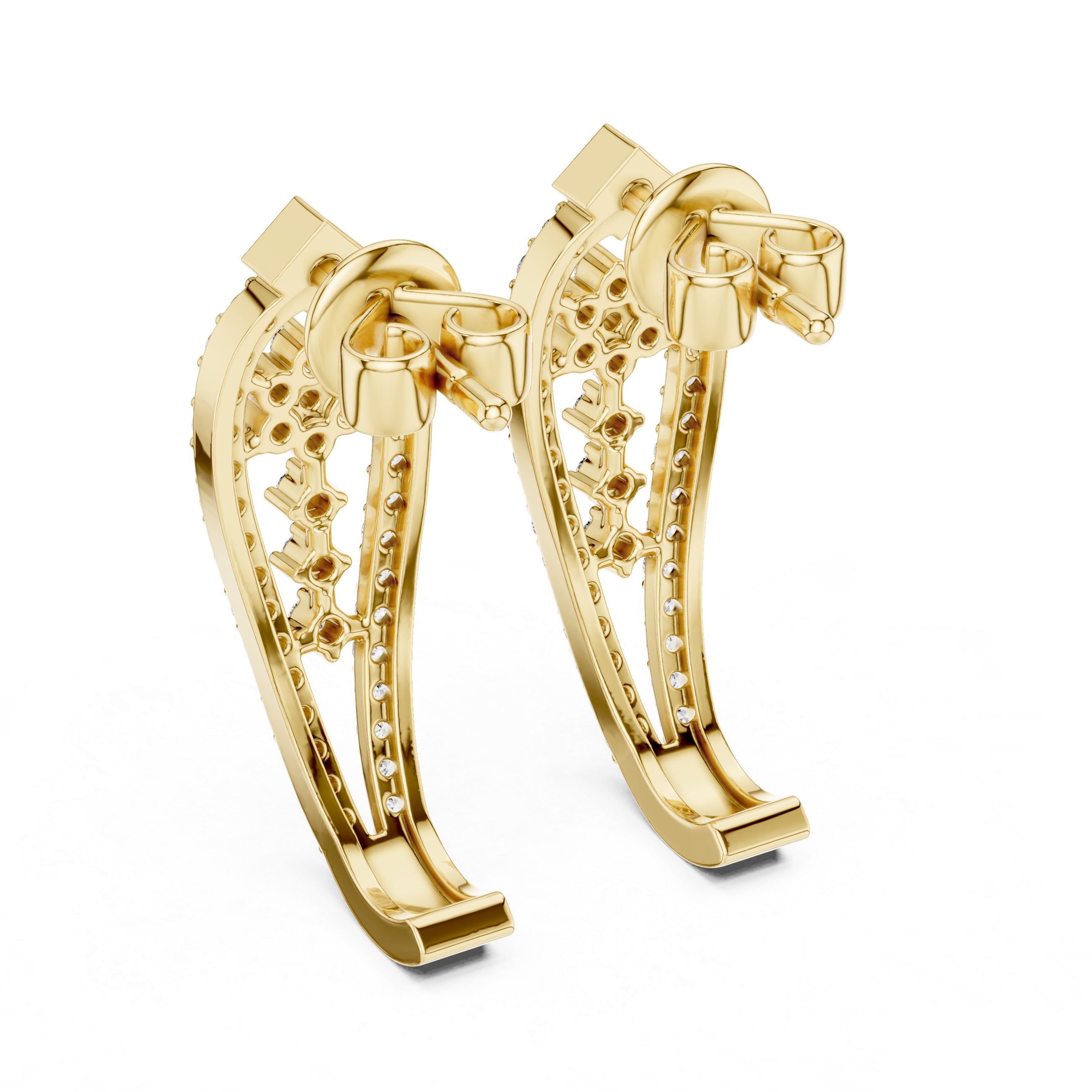 Round Brilliant Diamond Pavé Floral Lattice Teardrop Drop Earrings with Geometric Stud Top