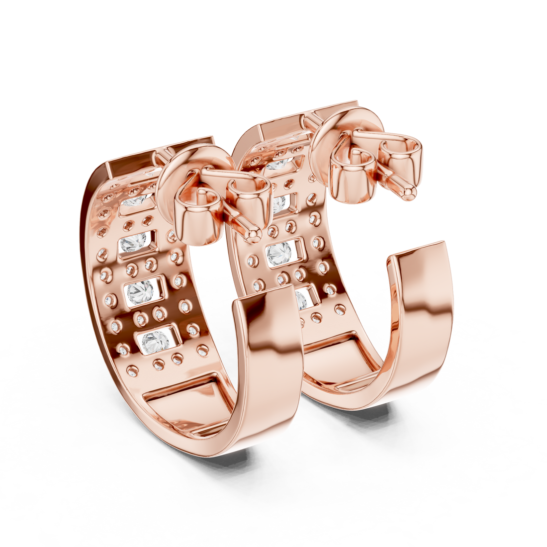 Round Cut Diamond Multi-Row Channel and Pavé Hoop Earrings