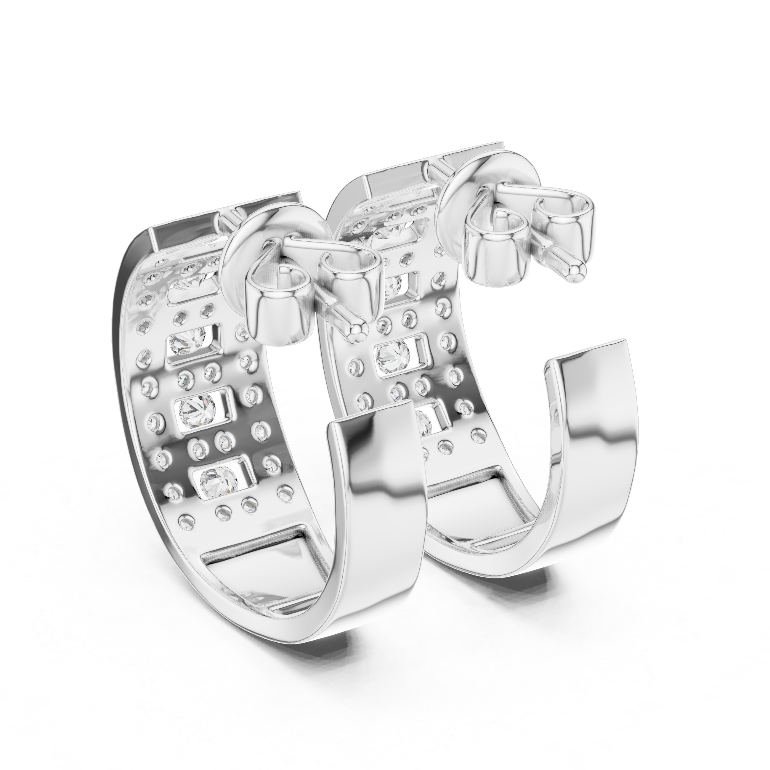 Round Cut Diamond Multi-Row Channel and Pavé Hoop Earrings