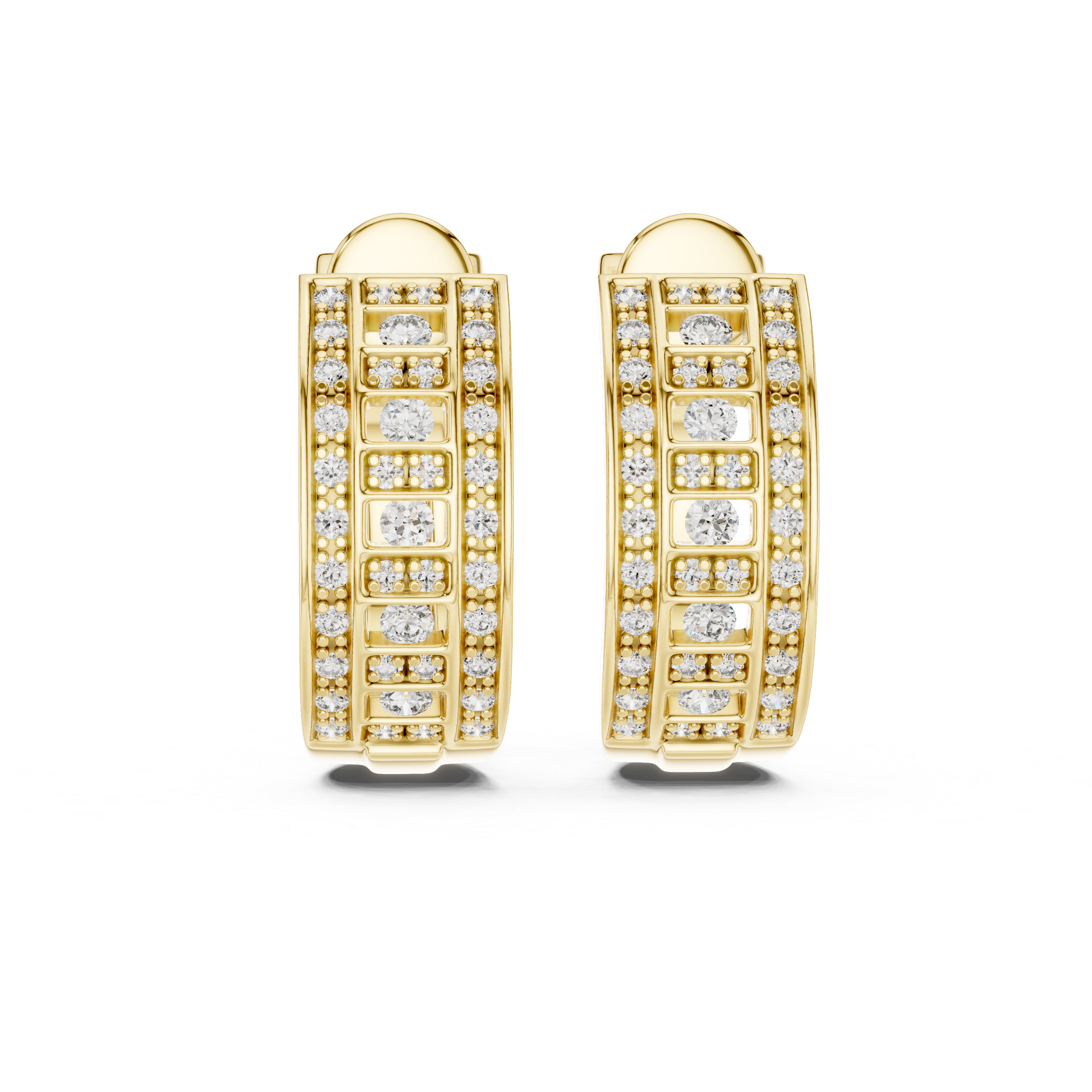 Round Cut Diamond Multi-Row Channel and Pavé Hoop Earrings