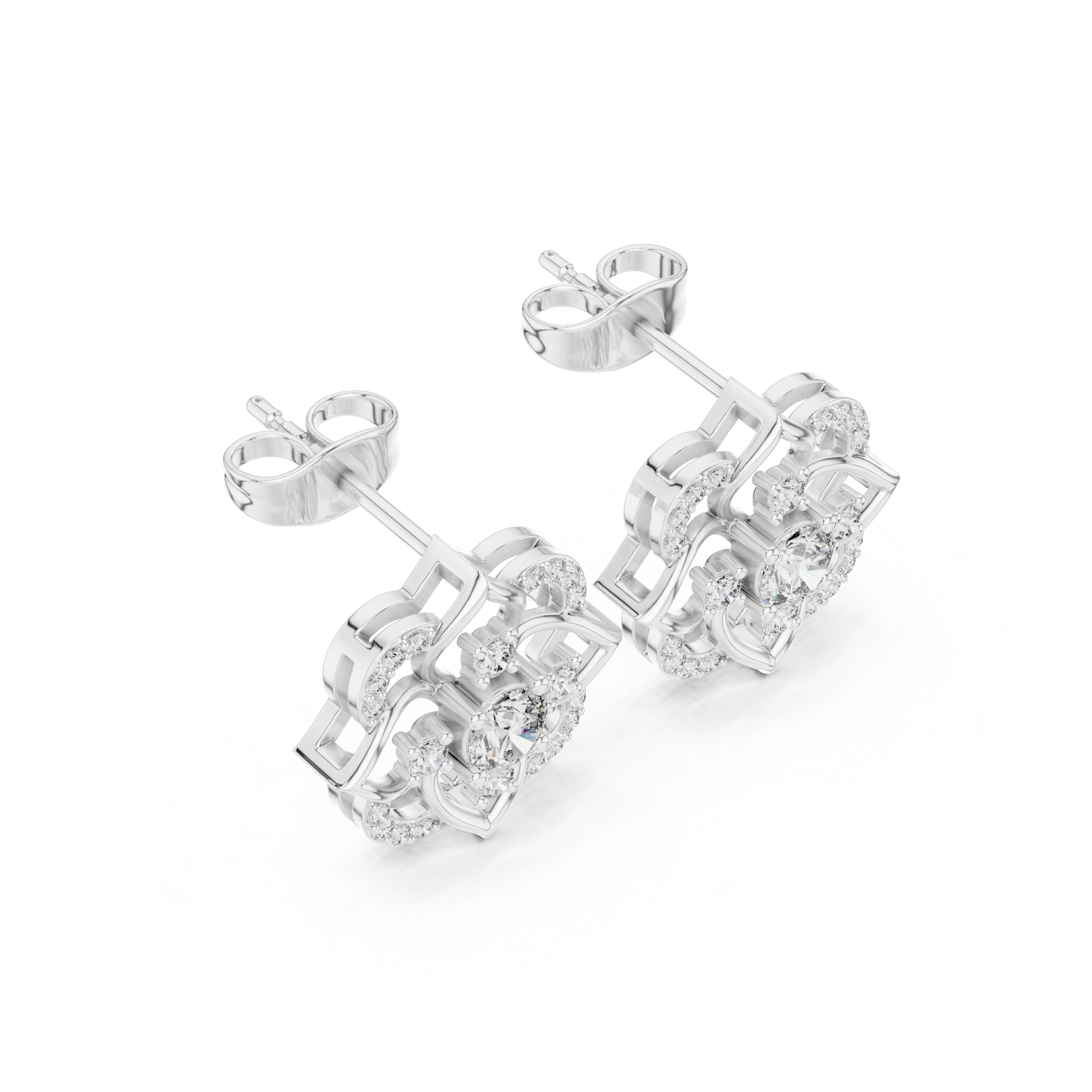 Luxury floral round cut diamond halo earrings for women