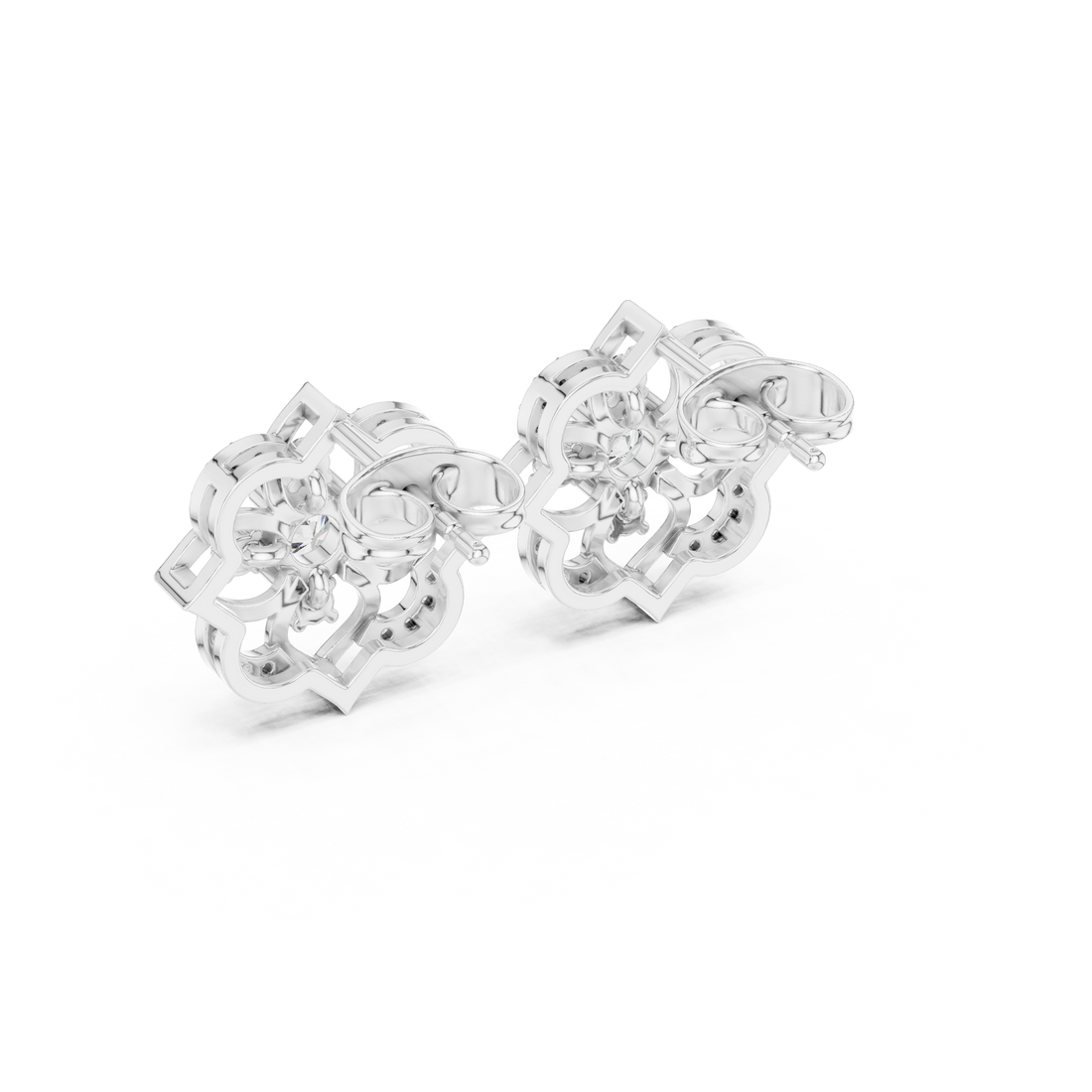 Elegant round diamond halo floral stud earrings fine jewelry