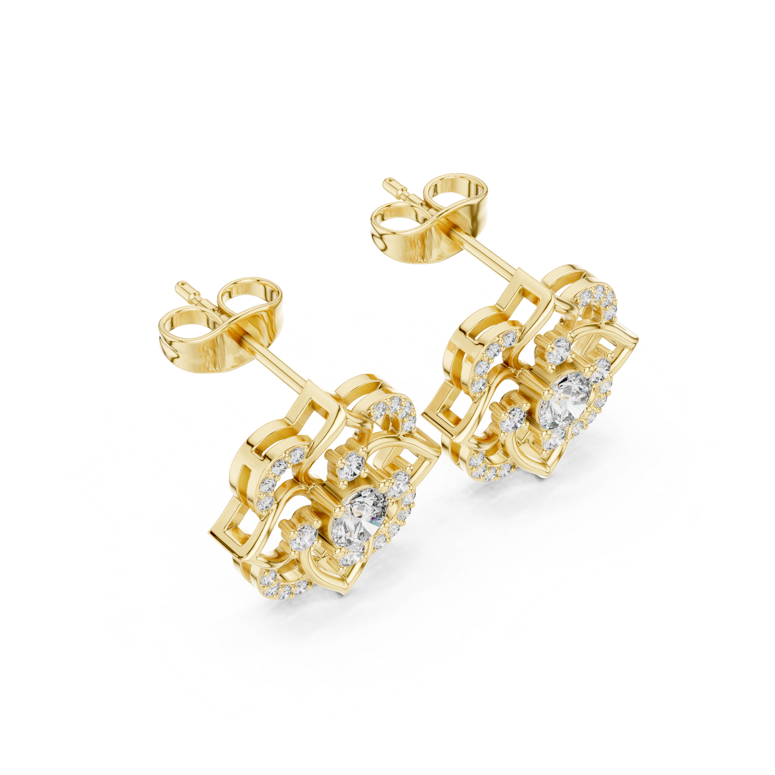 Floral inspired round diamond halo stud earrings classic look