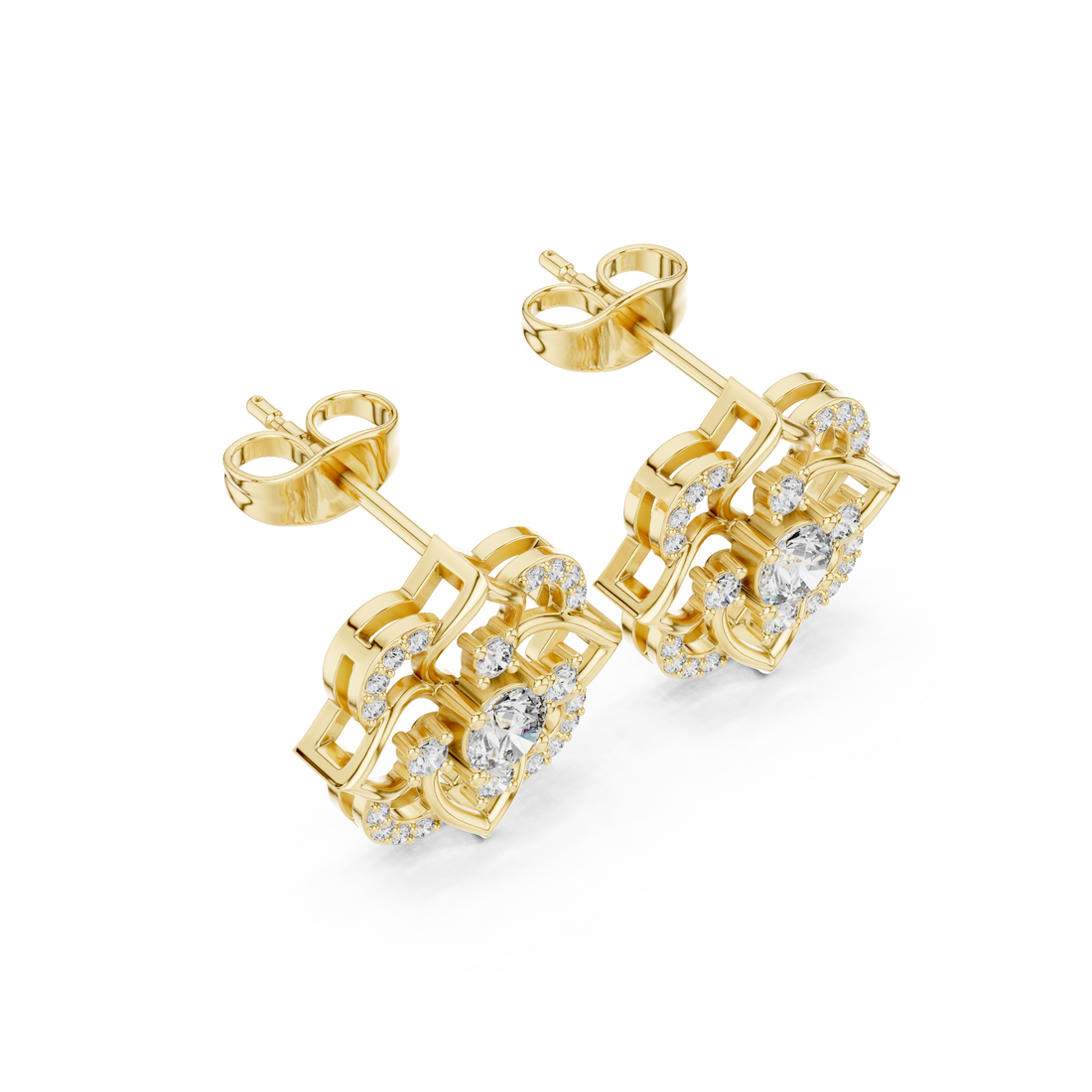 Floral inspired round diamond halo stud earrings classic look