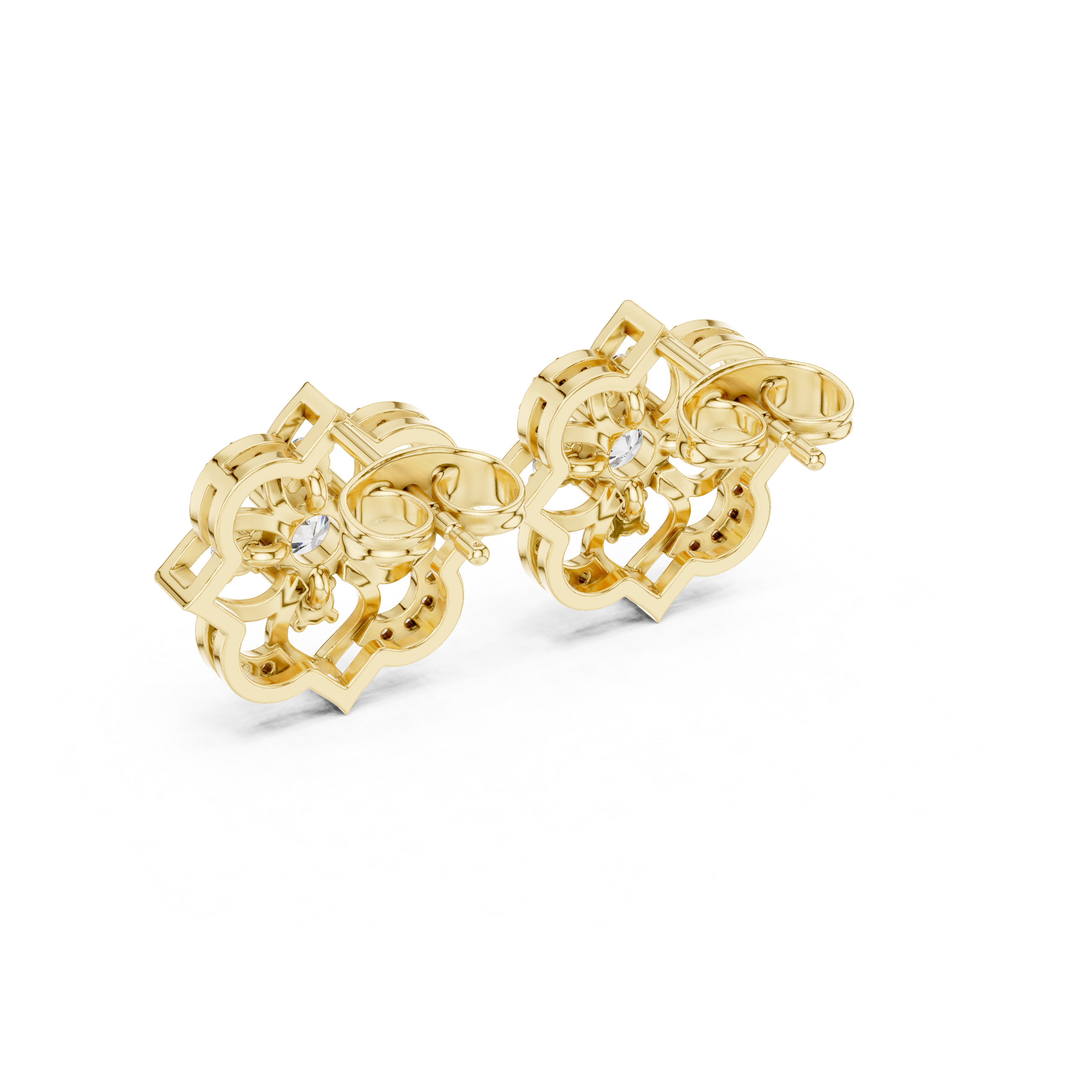 High shine round cut diamond halo floral stud earrings