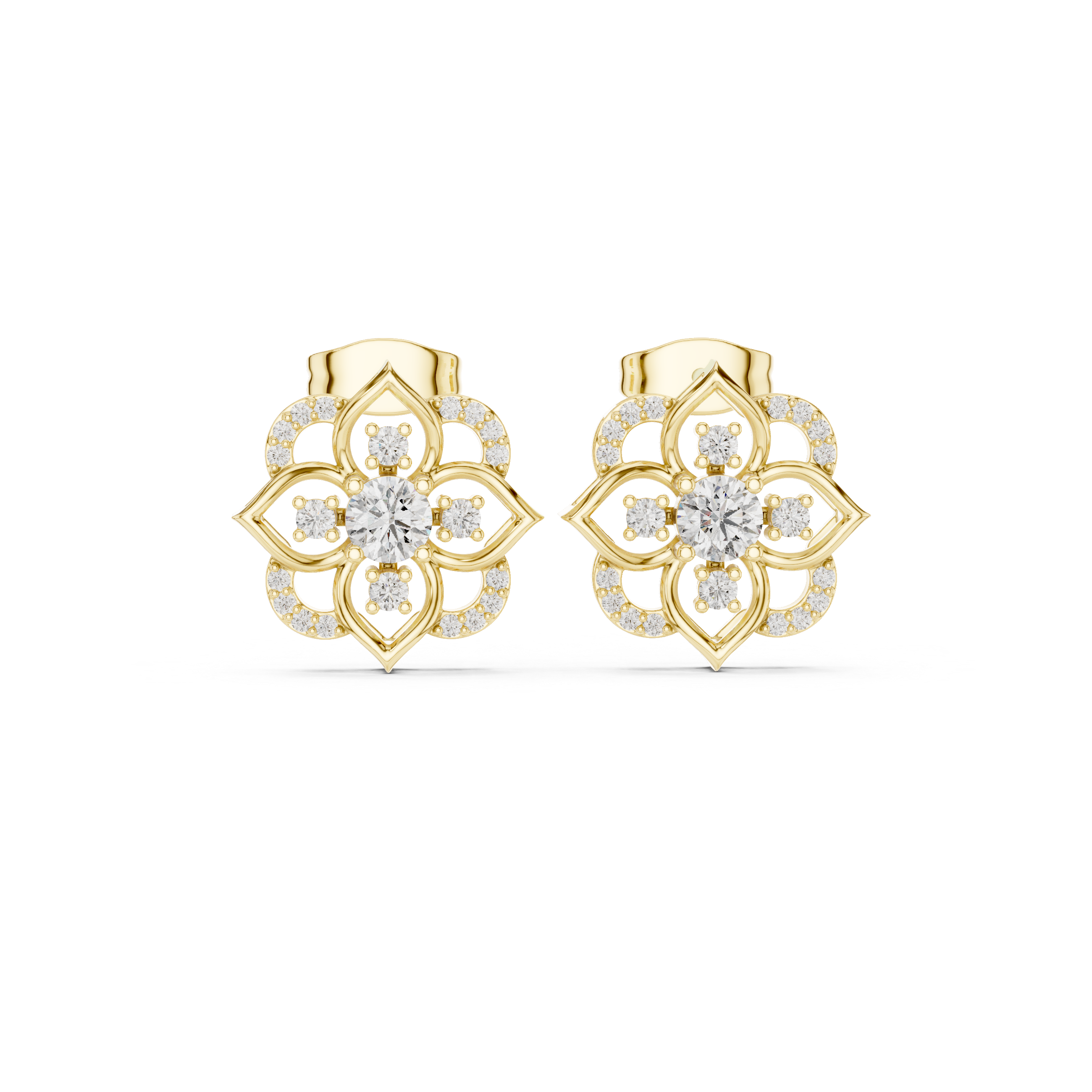 Premium floral round diamond halo stud earrings modern design