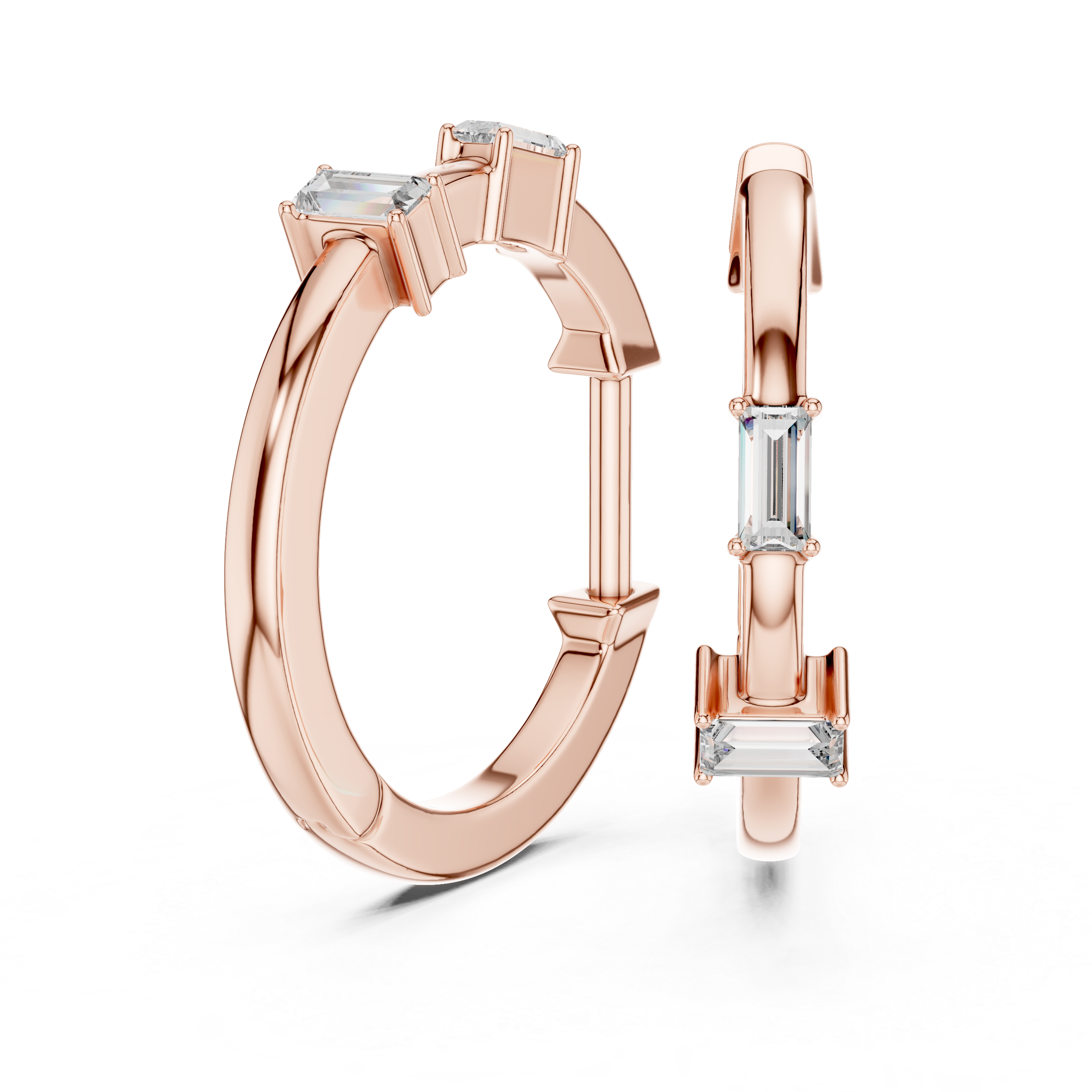 Baguette-Cut Diamond Huggie Hoop Earrings with Sleek Linear Brilliance