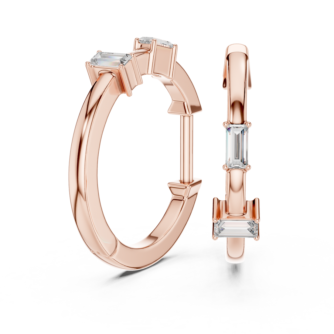Baguette-Cut Diamond Huggie Hoop Earrings with Sleek Linear Brilliance
