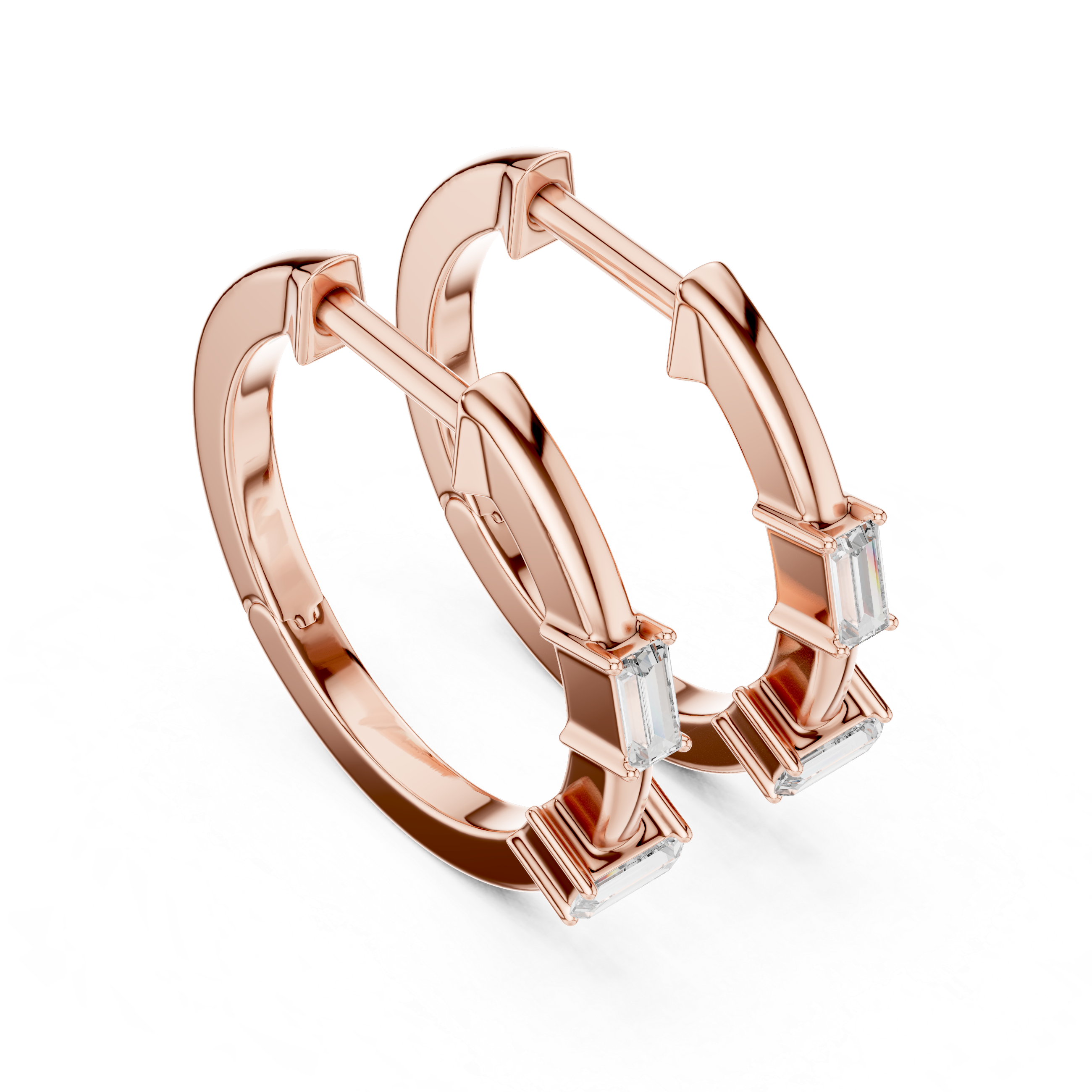 Baguette-Cut Diamond Huggie Hoop Earrings with Sleek Linear Brilliance