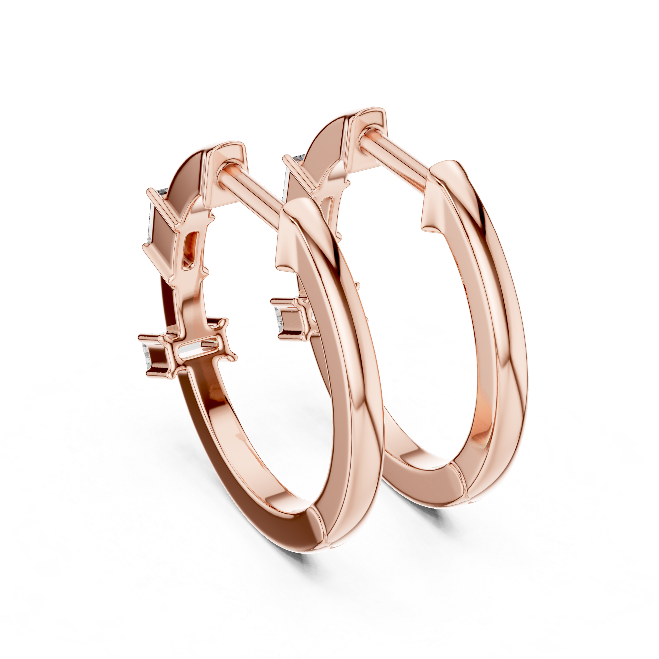 Baguette-Cut Diamond Huggie Hoop Earrings with Sleek Linear Brilliance