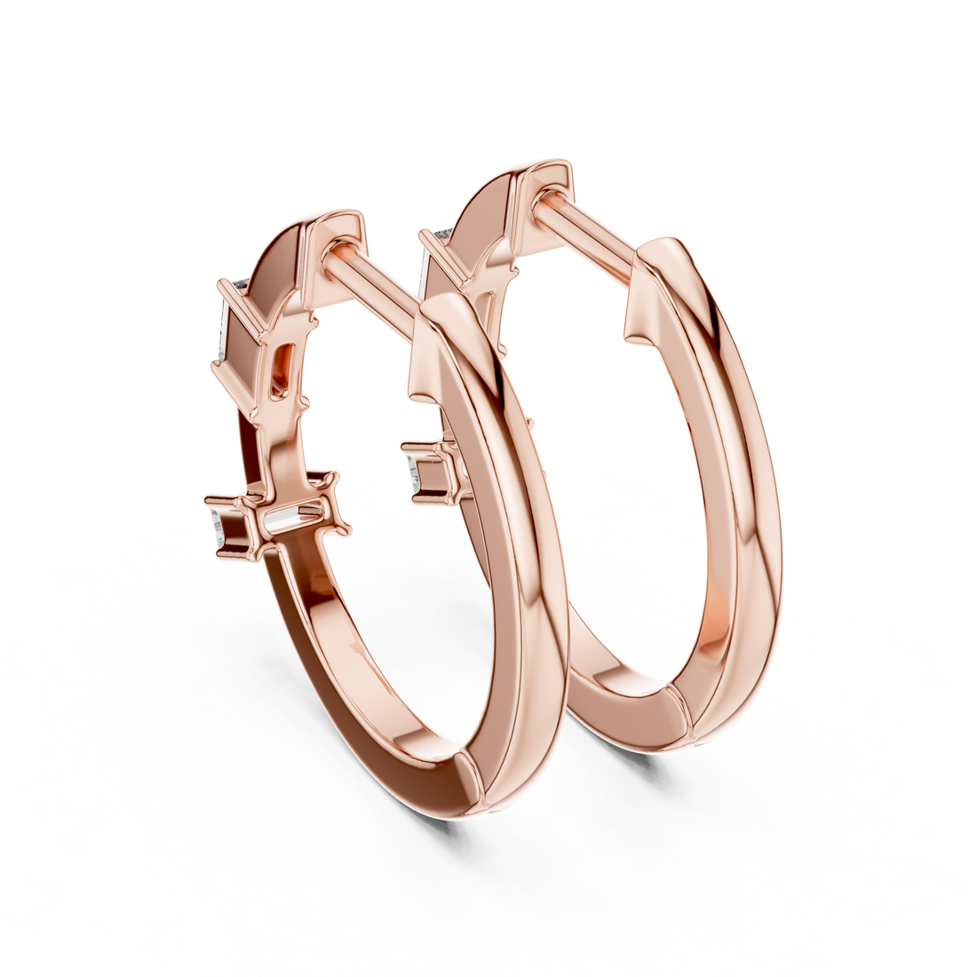 Baguette-Cut Diamond Huggie Hoop Earrings with Sleek Linear Brilliance