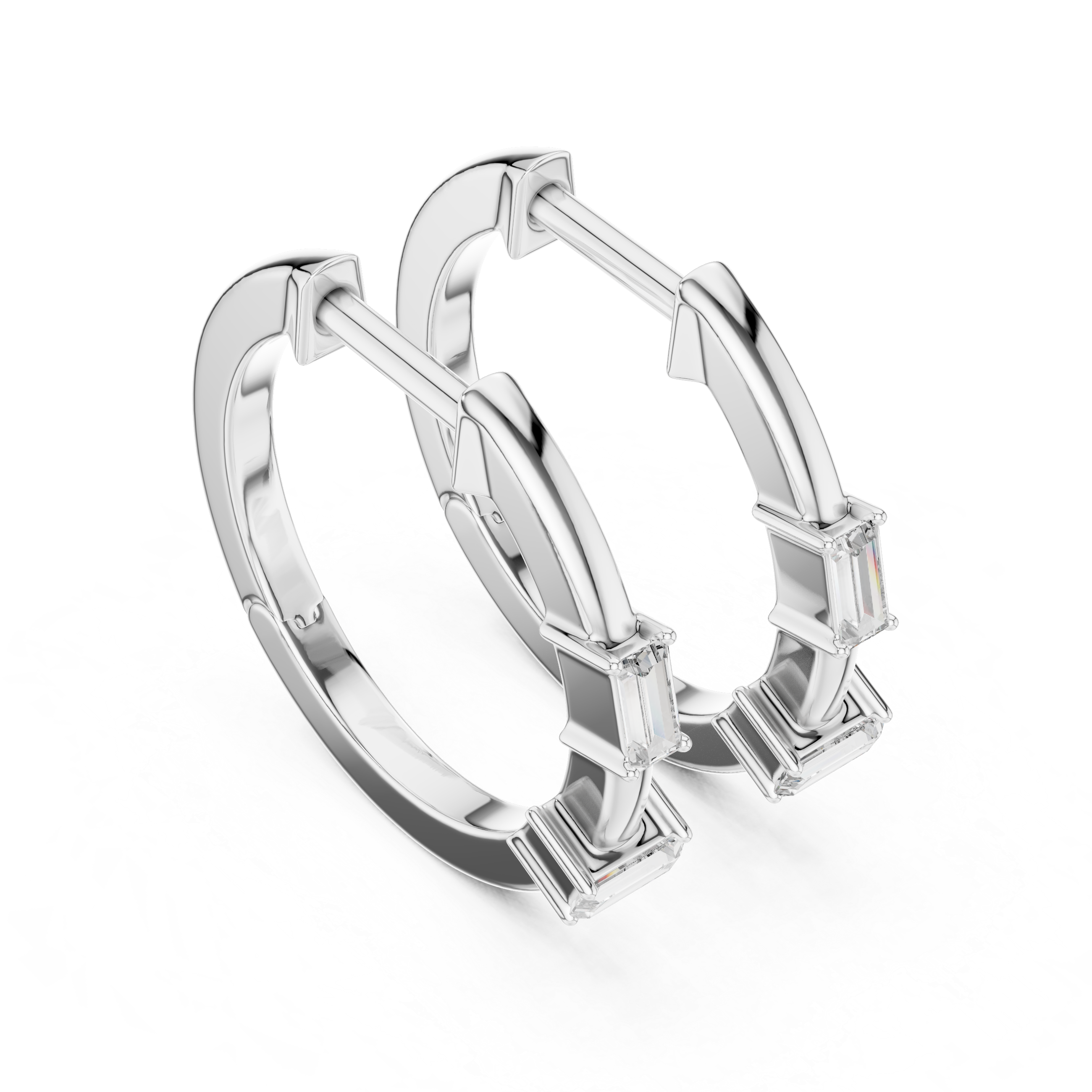 Baguette-Cut Diamond Huggie Hoop Earrings with Sleek Linear Brilliance